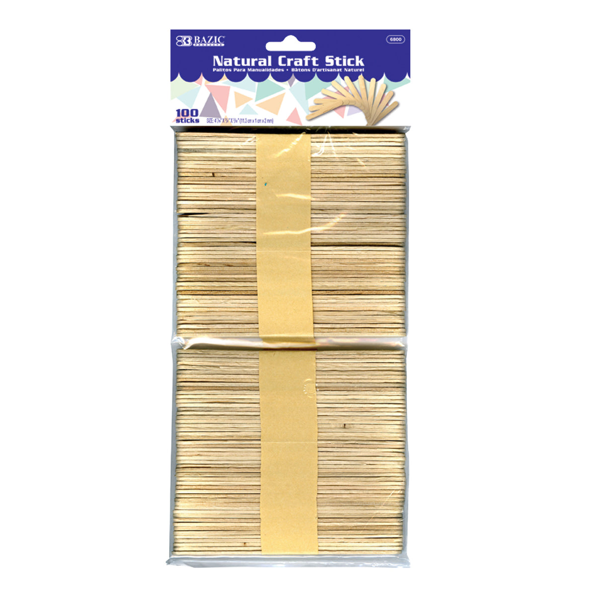 BAZIC Natural Wood Craft Sticks, 4-7/16 x 3/8 in, 100-pack
