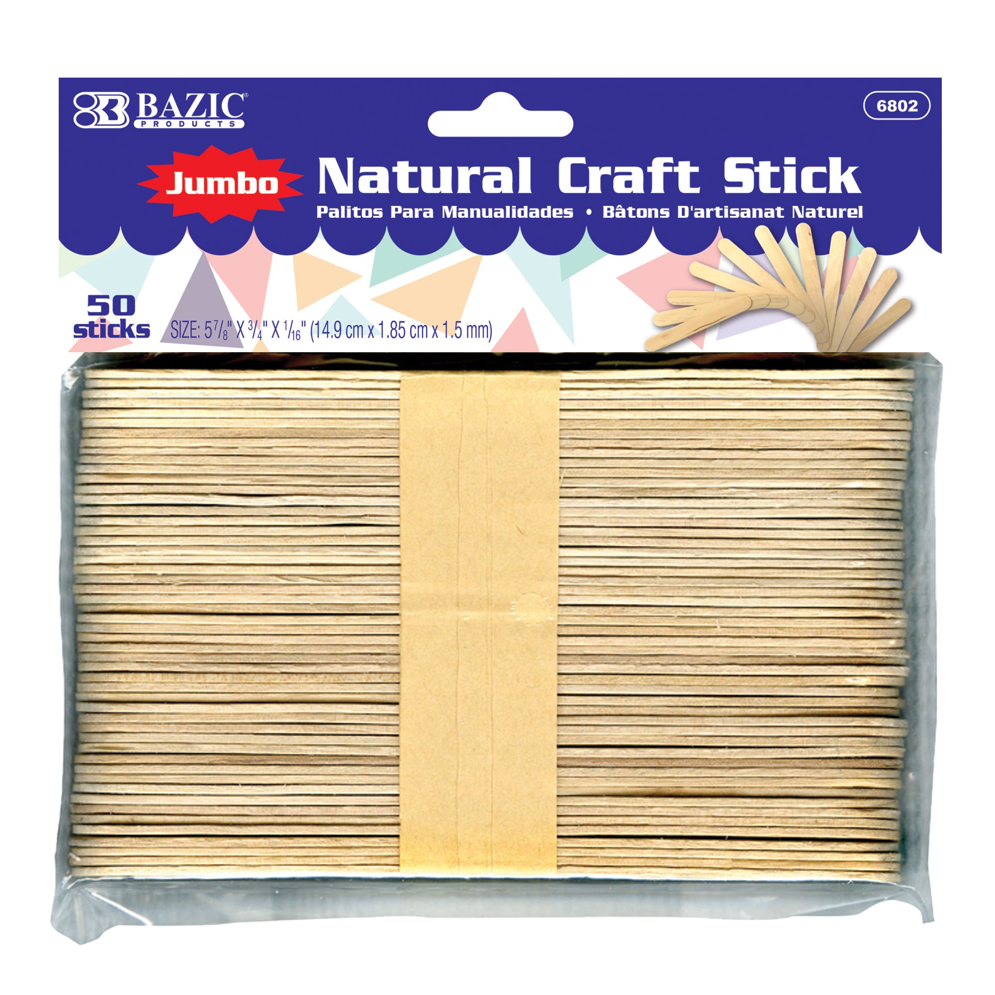 Popsicle Sticks for Crafts, 50 Count, Jumbo Natural Wood