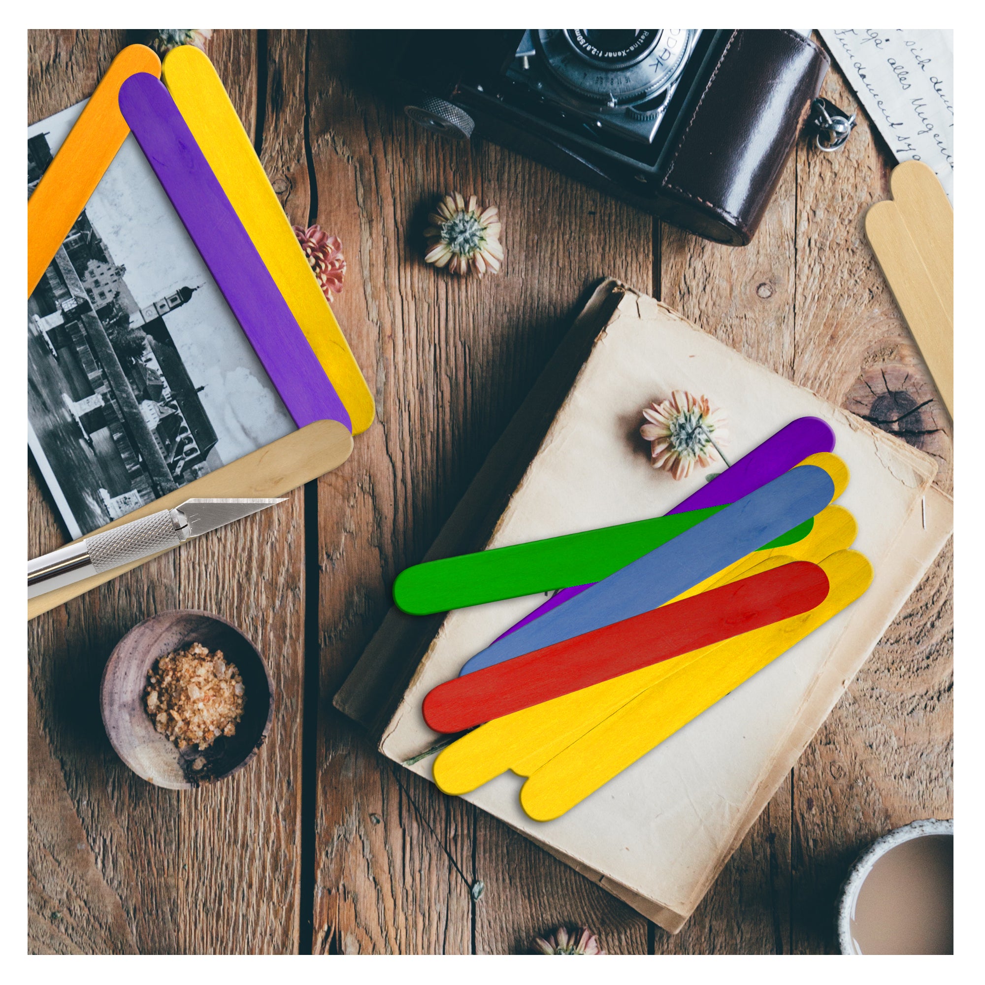 Popsicle Sticks for Crafts, 50 Count, Jumbo Colored Wood