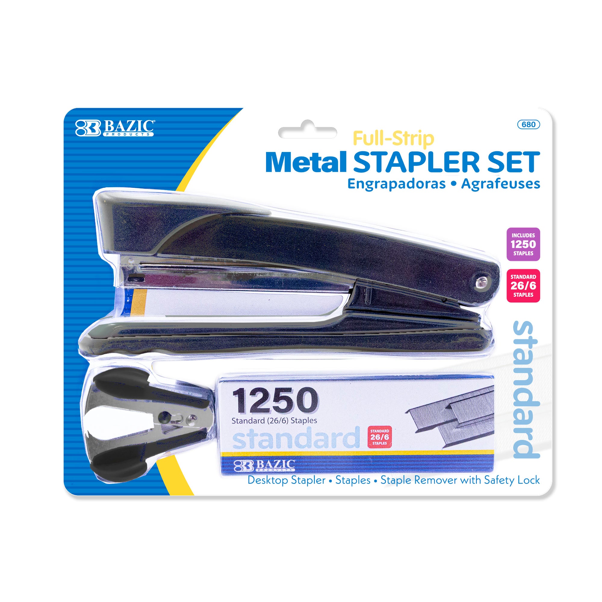 Stapler Set, Full-Strip Metal, 1250 Staples, Remover