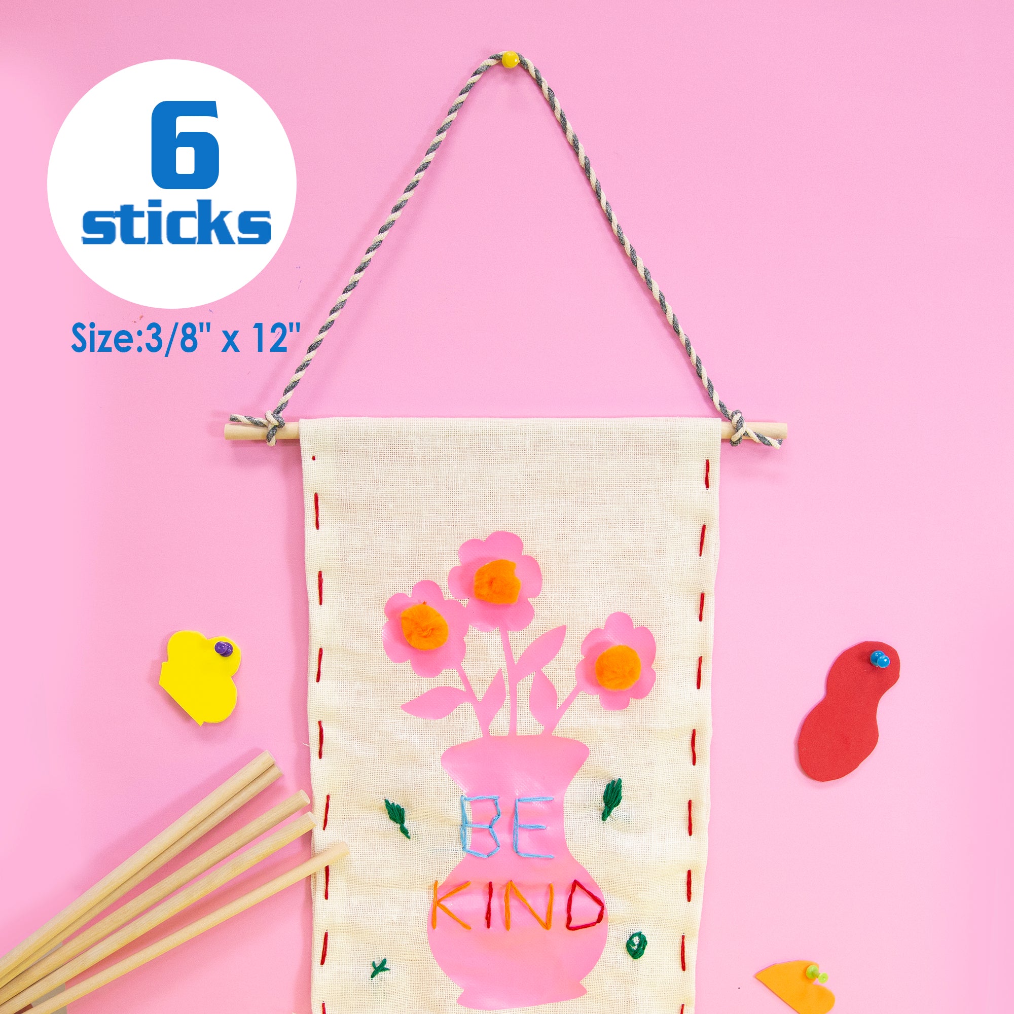 Natural Wooden Dowels, 3/8 in x 12 in, 6 Pack, Craft Rods
