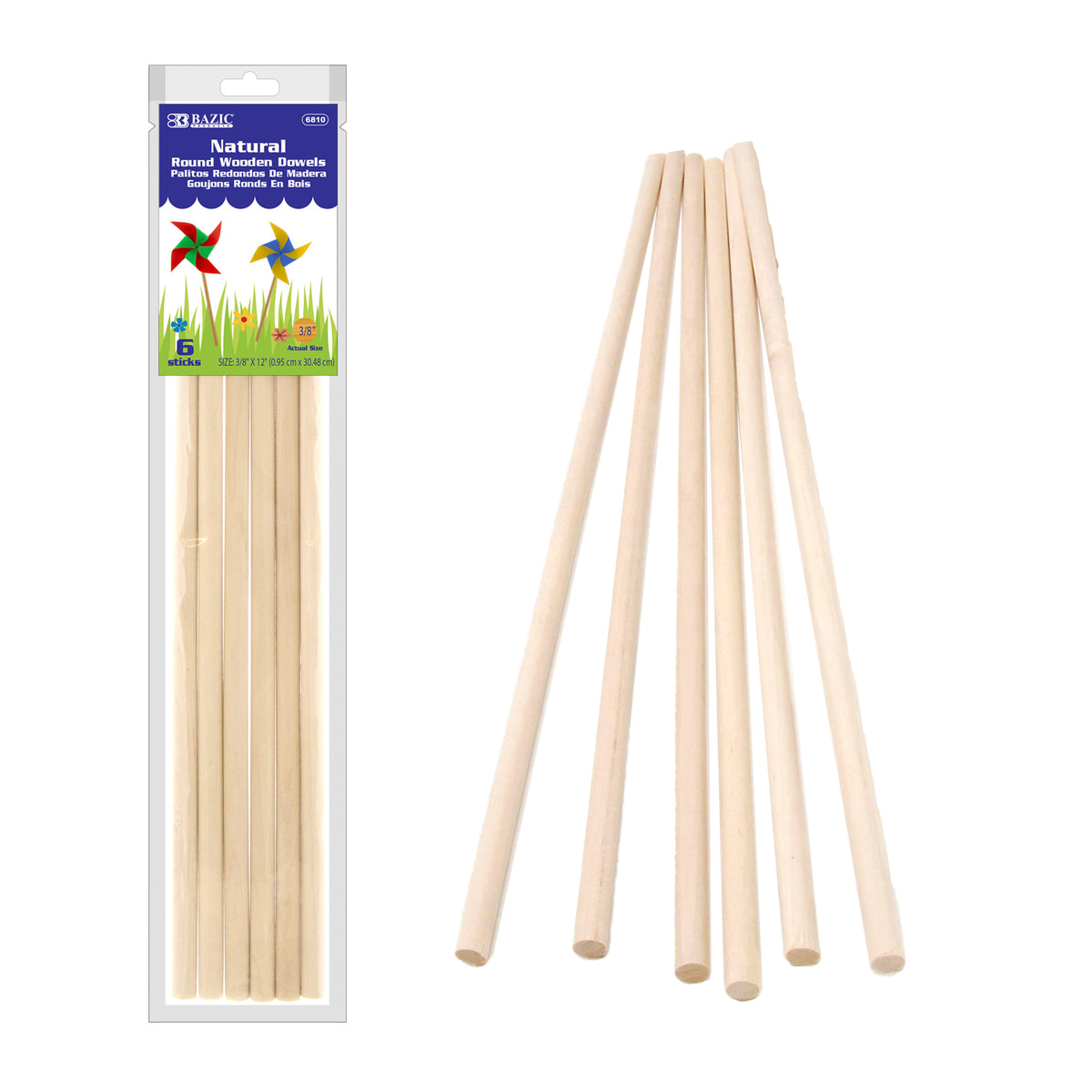 BAZIC Natural Birch Round Dowels, 3/8 x 12 in