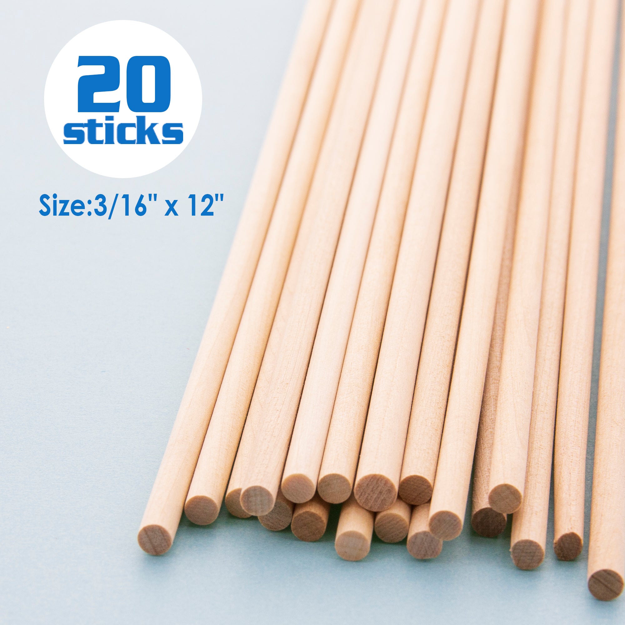 Natural Wooden Dowels, 3/16 in x 12 in, 20 Pack, Craft Rods