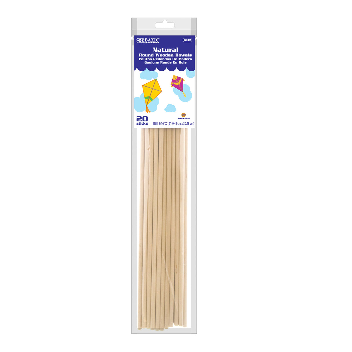 BAZIC Natural Birch Round Dowels, 3/16 x 12 in
