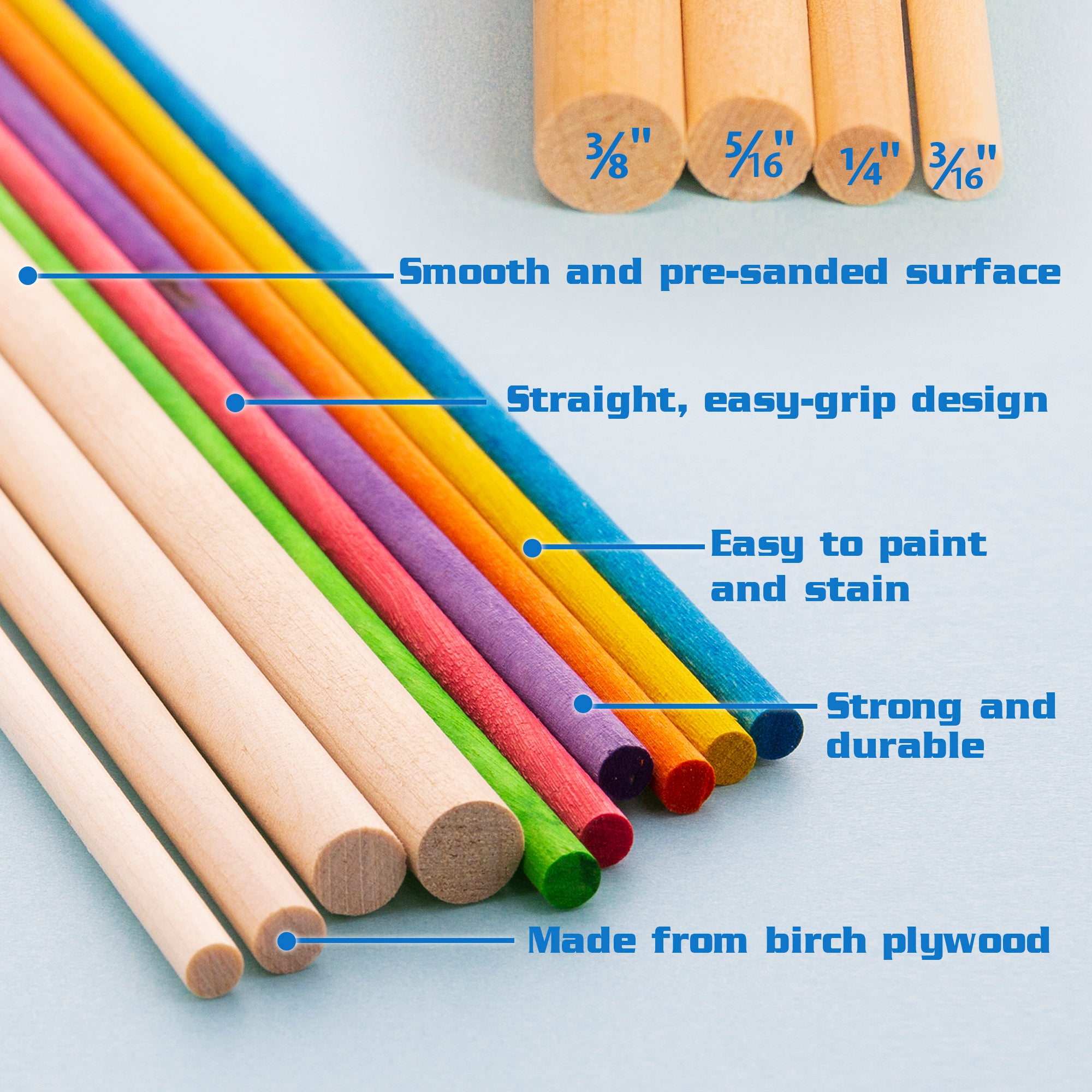 Natural Birch Round Dowels, Assorted Sizes, 12 in