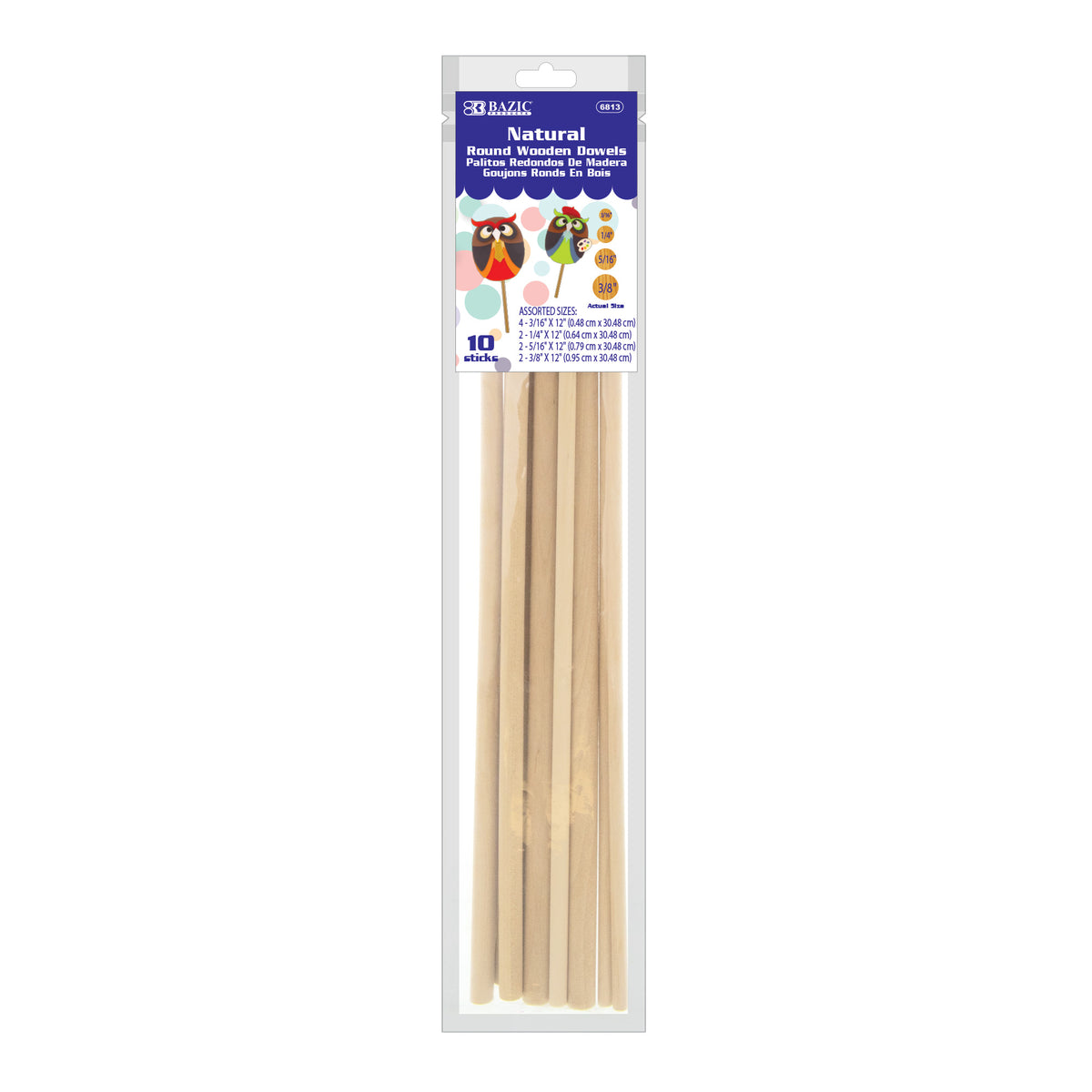 BAZIC Natural Birch Round Dowels, Assorted Sizes, 12 in