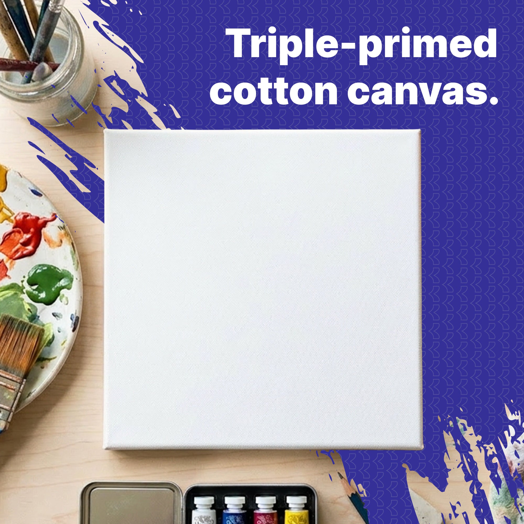 White Stretched Canvas, Triple-Primed Cotton, 8 x 8 in