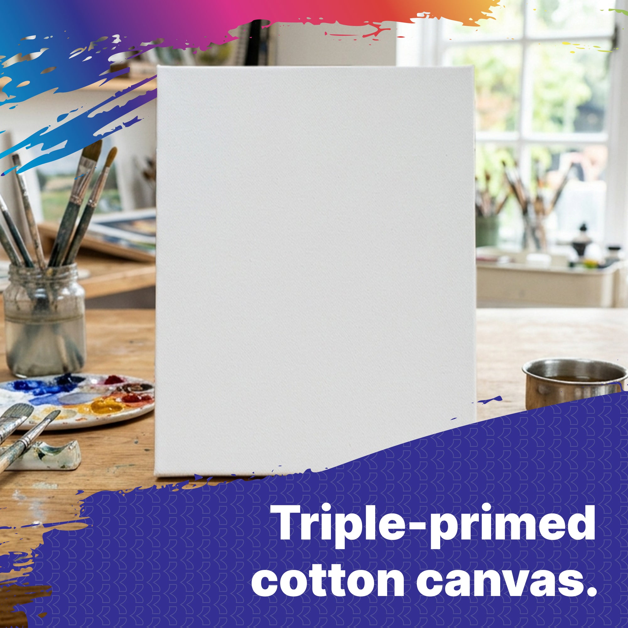 White Stretched Canvas, Triple-Primed Cotton, 8 x 10 in