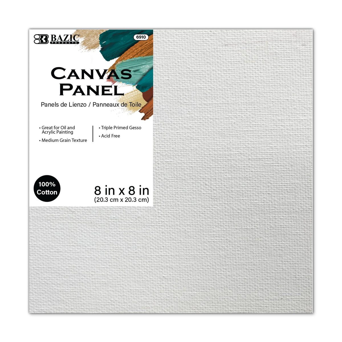 BAZIC White Canvas Panel, Triple-Primed Cotton, 8 x 8 in
