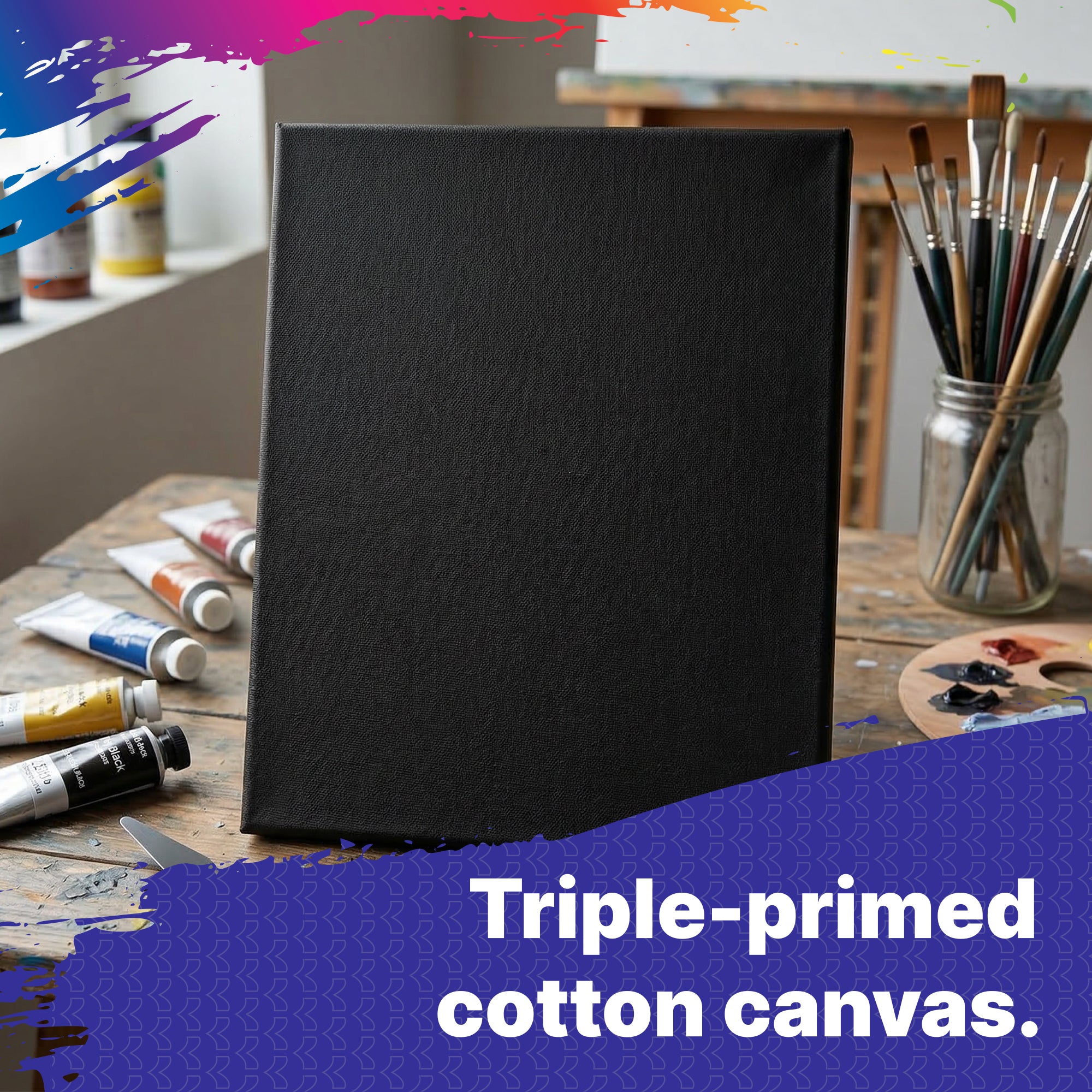 Black Stretched Canvas, 8 x 10 in, 100% Cotton Triple-Primed