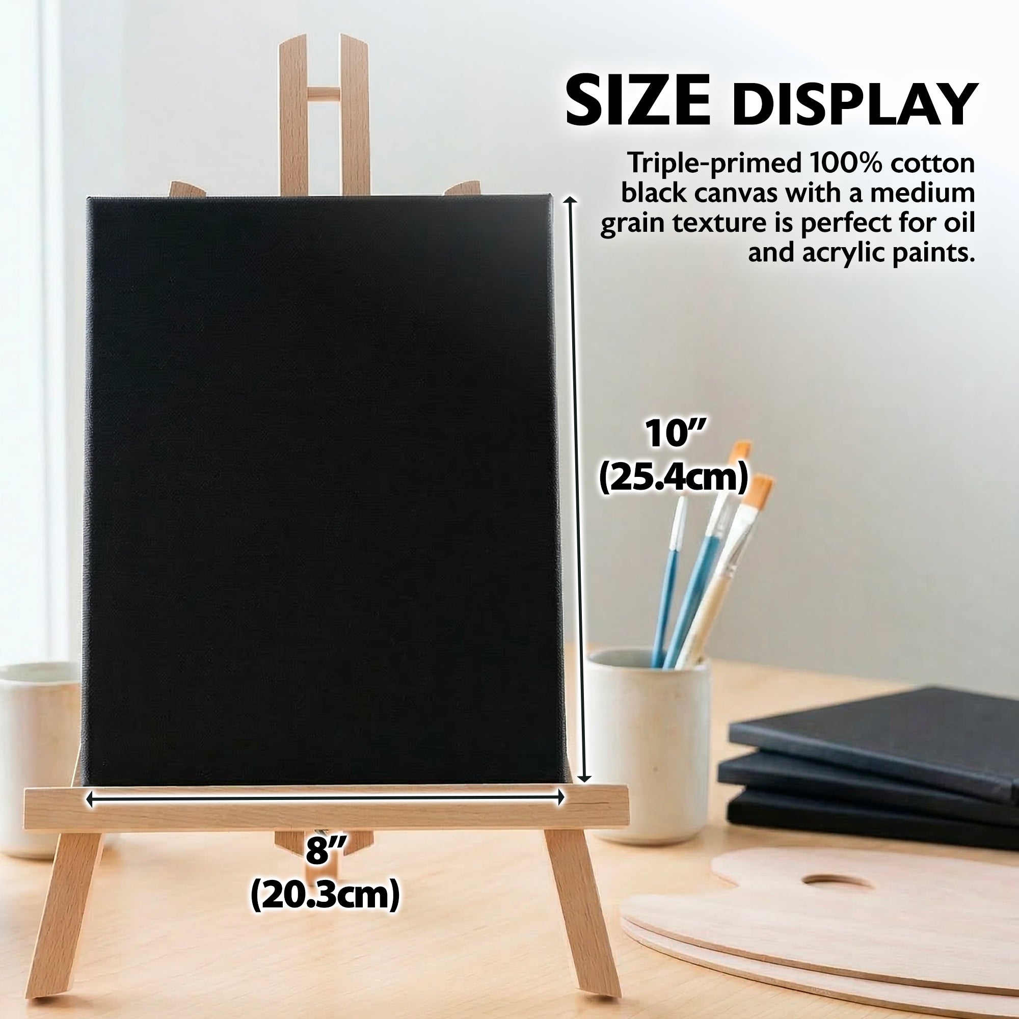 Black Color Stretched Canvas 8" x 10"