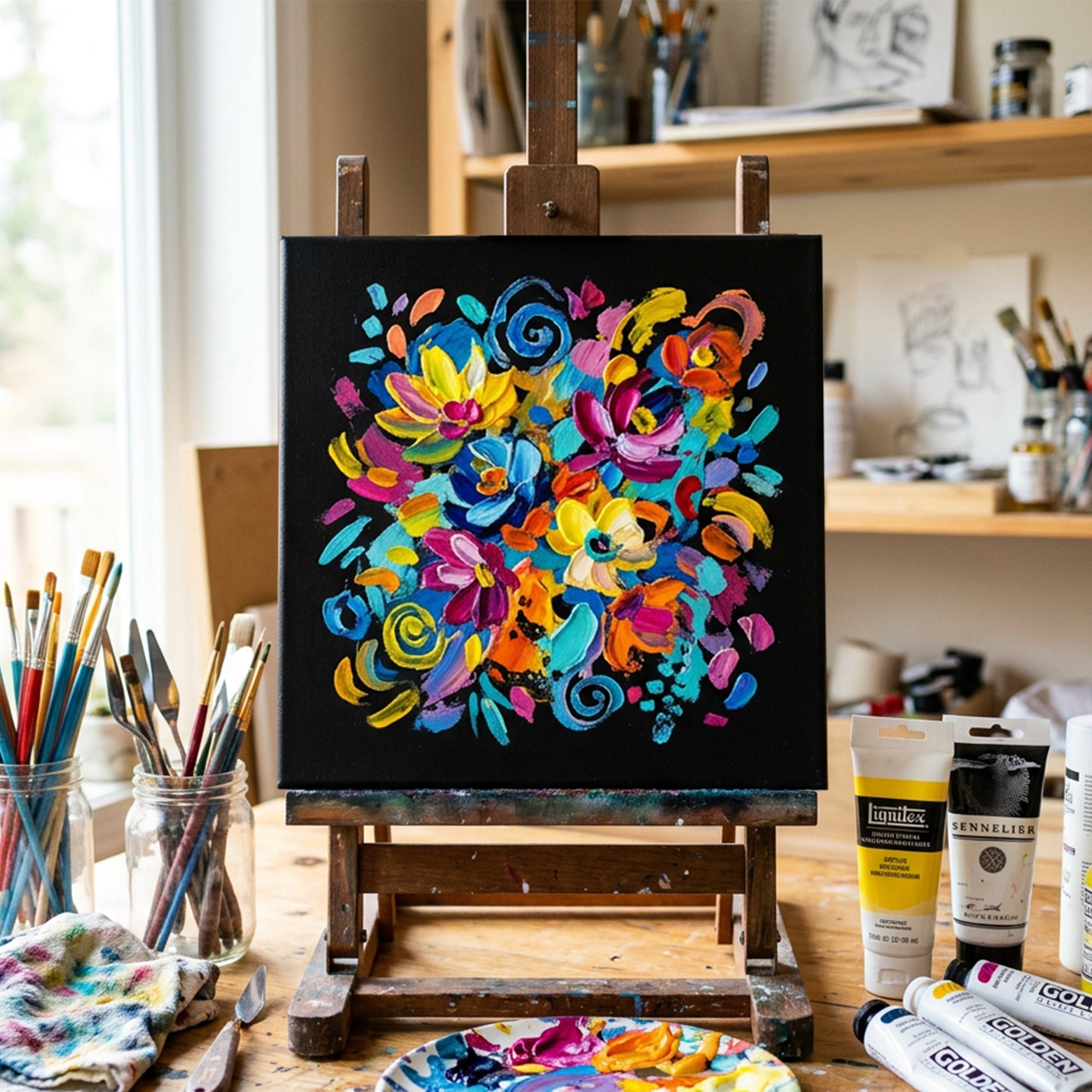 Black Canvas Panel, 8 x 8 in, 100% Cotton Triple-Primed