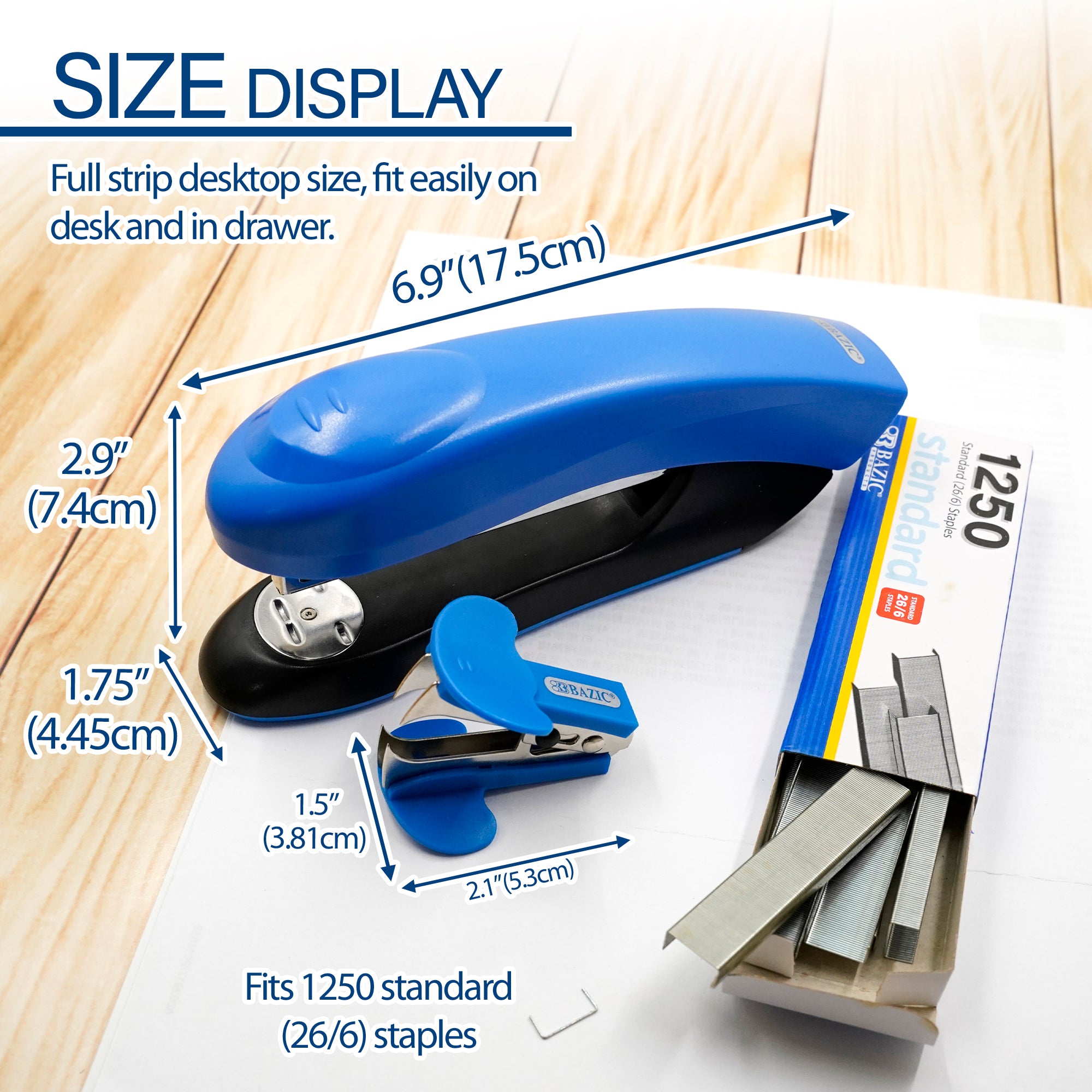 Desktop Full Strip Stapler with 1250 Staples, 26/6 Standard