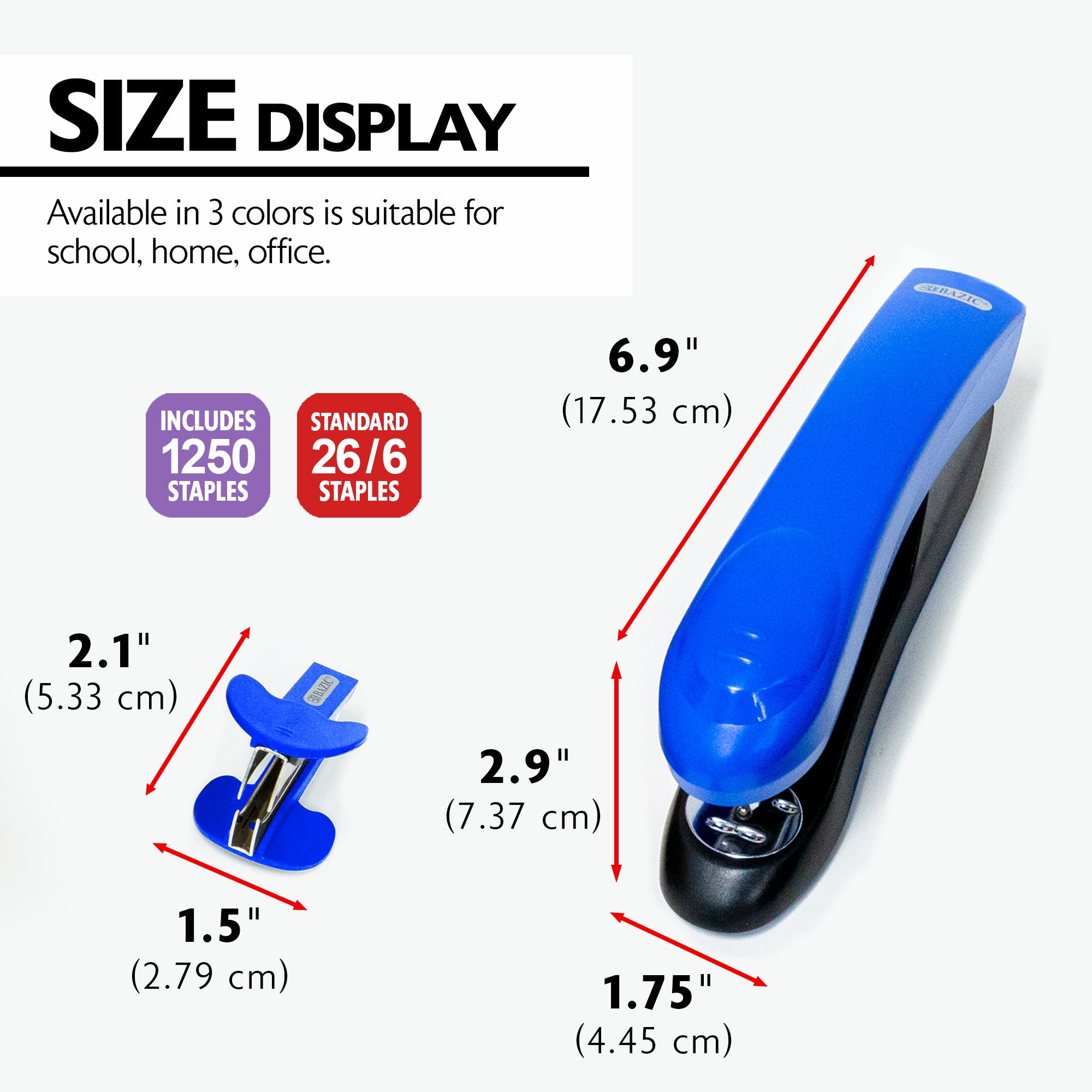 Desktop Full Strip Stapler with 1250 Staples, 26/6 Standard