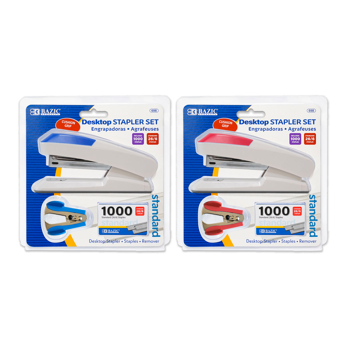BAZIC Comfort Grip Desktop Stapler Set with Staple Remover