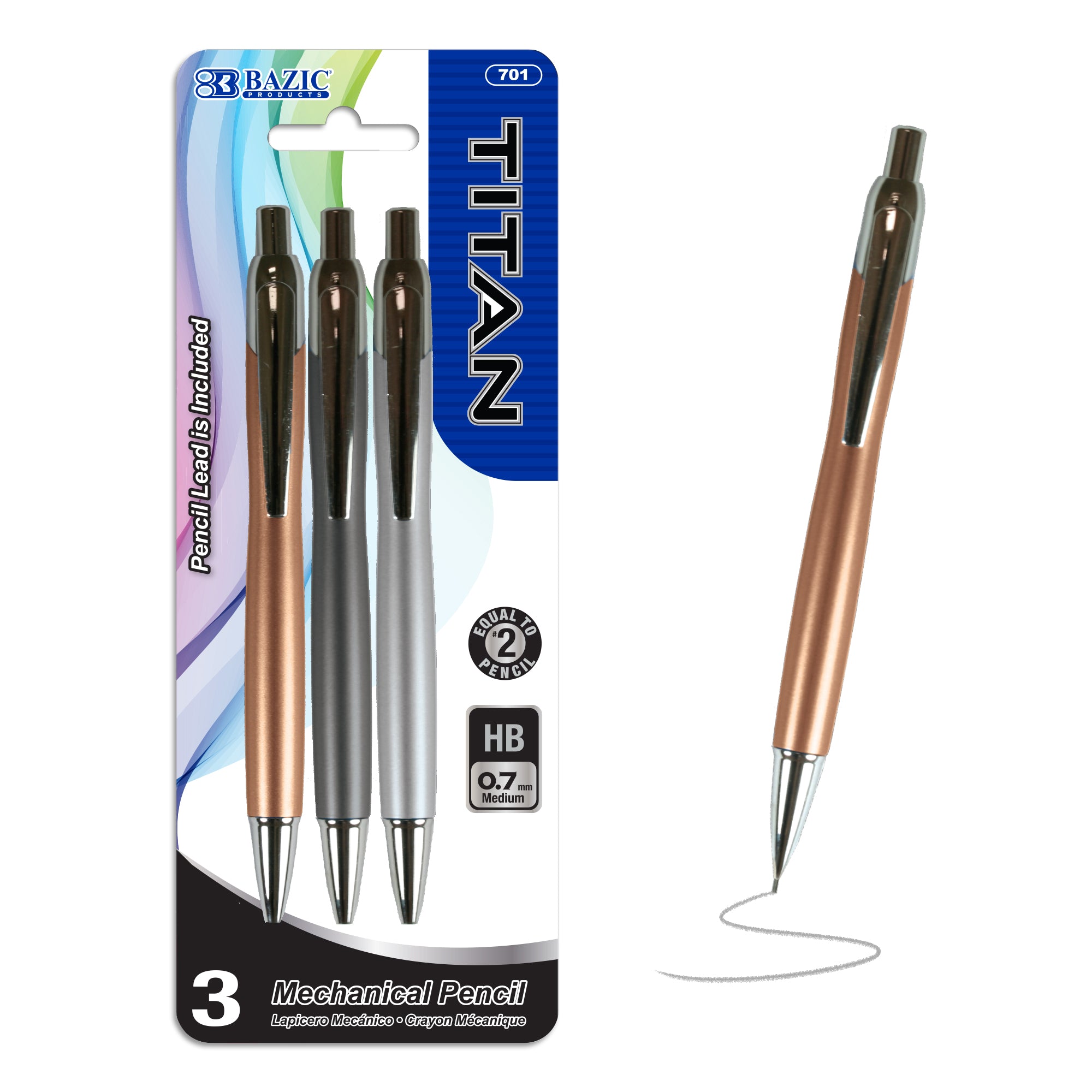 Mechanical Pencil, 3 Count, 0.7 mm HB #2, Assorted Barrels