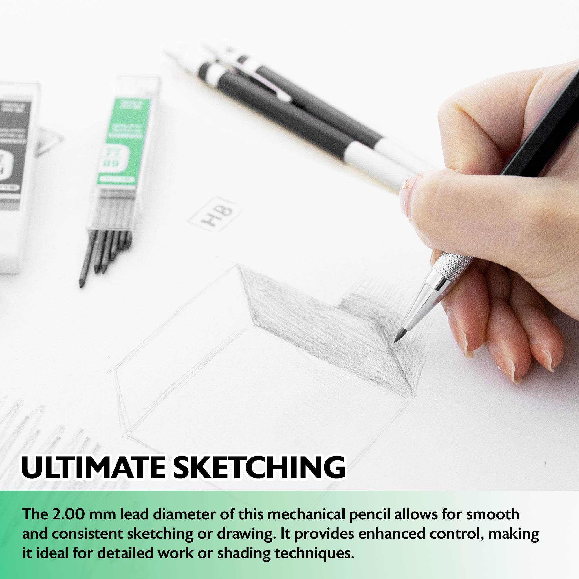 2.0 mm Drawing & Sketching Mechanical Pencil w/ Ceramic High-Quality HB 2B 4B 6B Lead