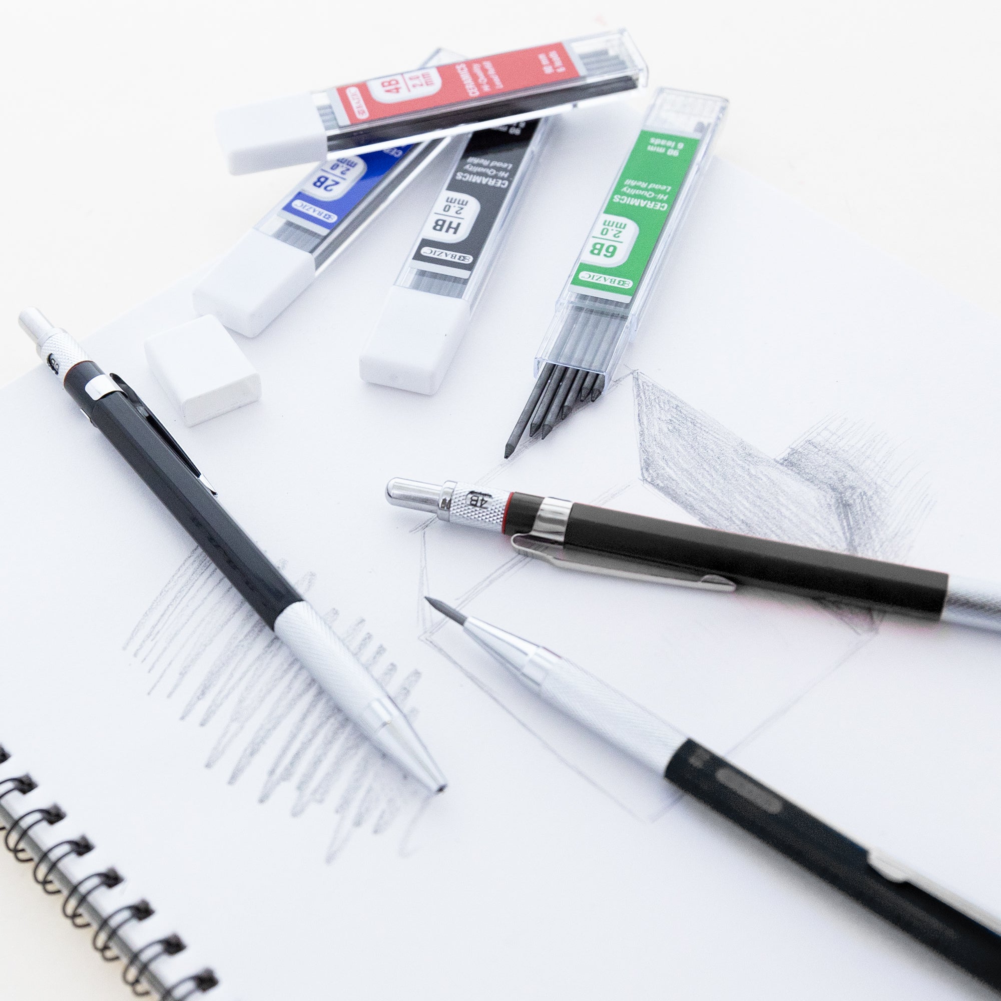 2.0 mm Drawing & Sketching Mechanical Pencil w/ Ceramic High-Quality HB 2B 4B 6B Lead