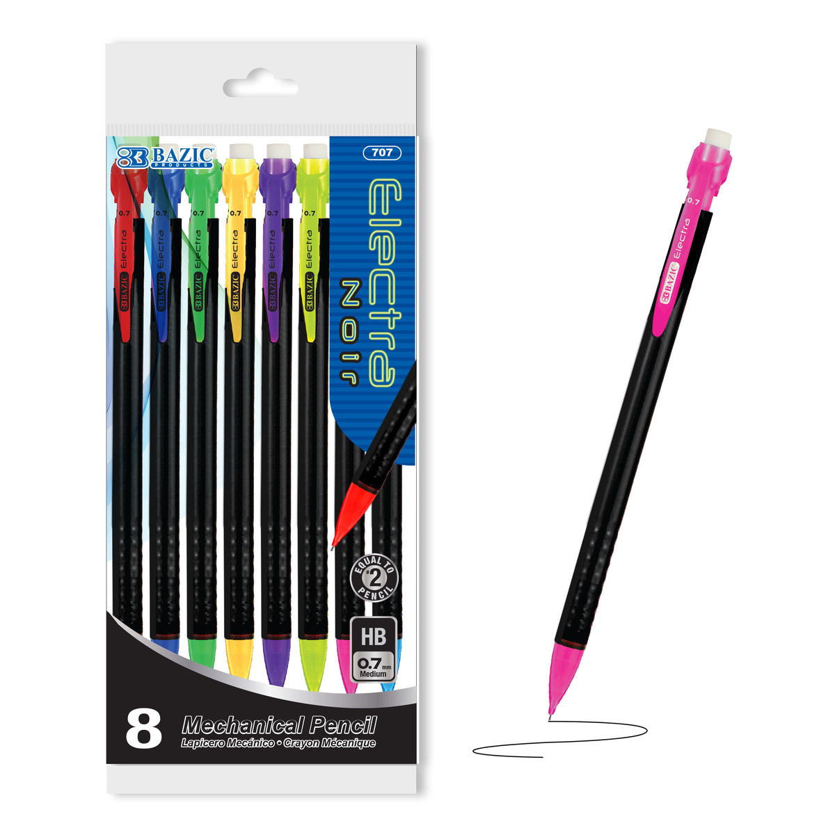BAZIC Electra Noir 0.7 mm Mechanical Pencils, HB #2 Lead