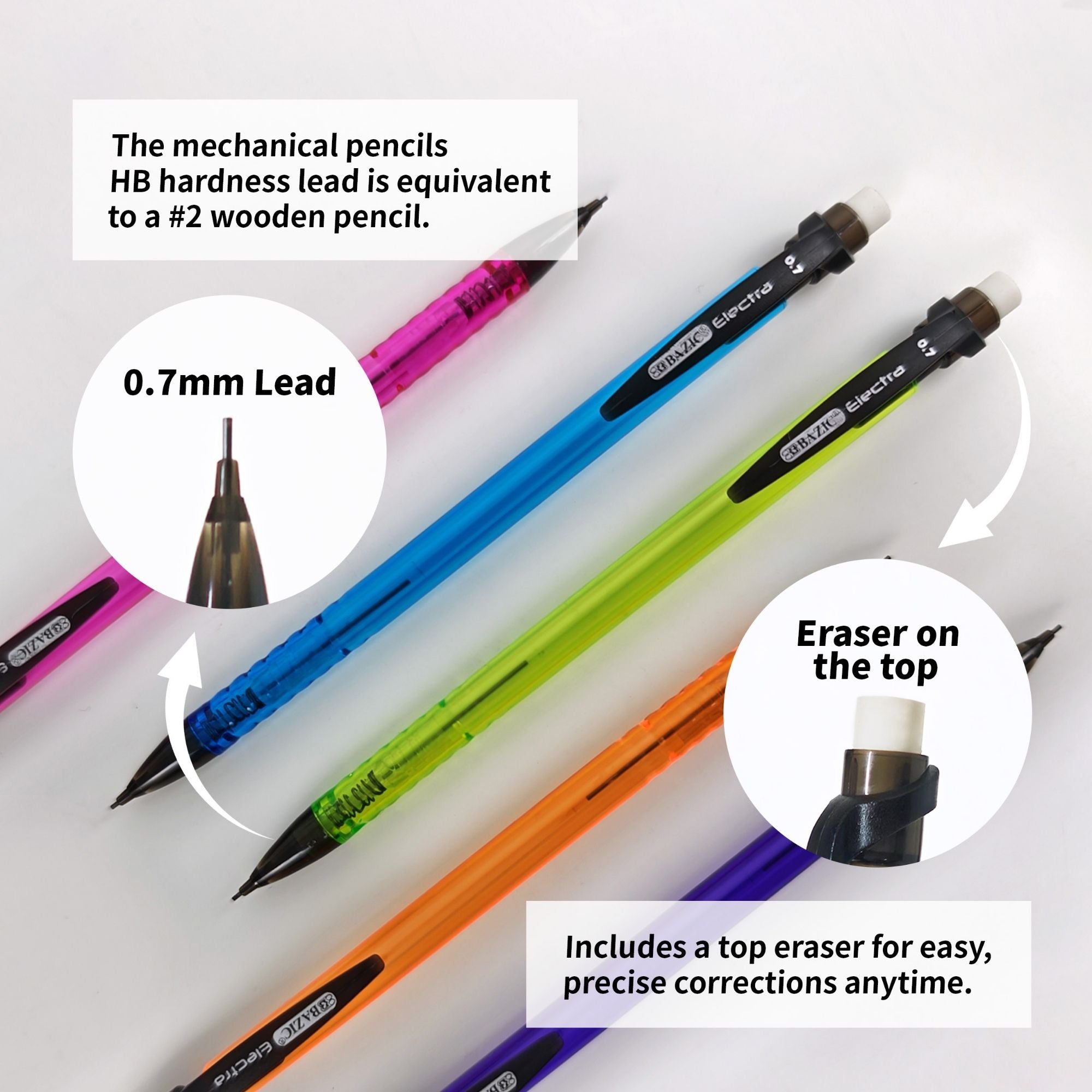 Mechanical Pencils, 0.7 mm, HB #2, 5 Count
