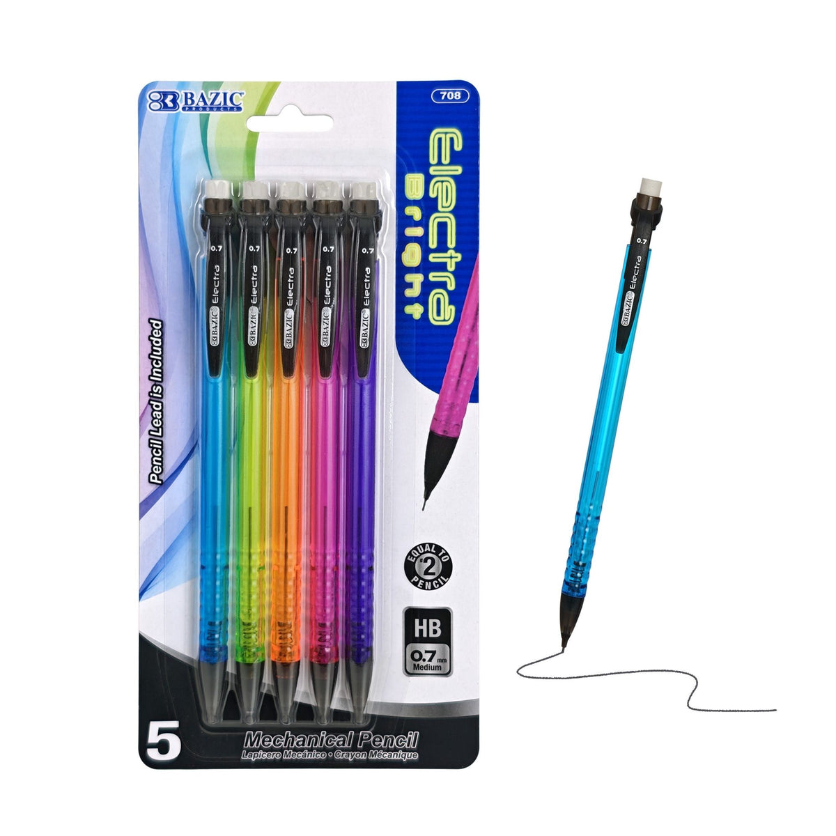 BAZIC Electra Fashion Color 0.7 mm Mechanical Pencils, HB