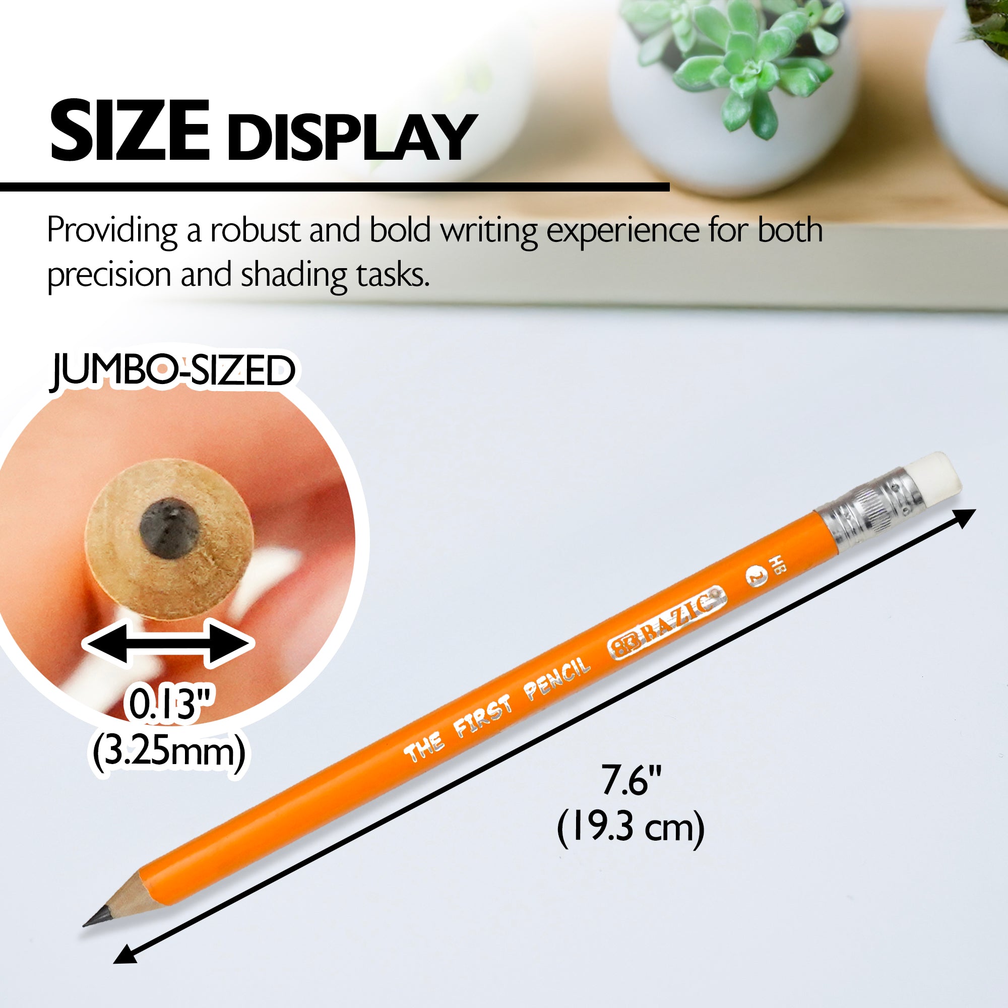 BAZIC The First Jumbo #2 HB Pencils, Bigger 3.25mm Lead, 12 Count