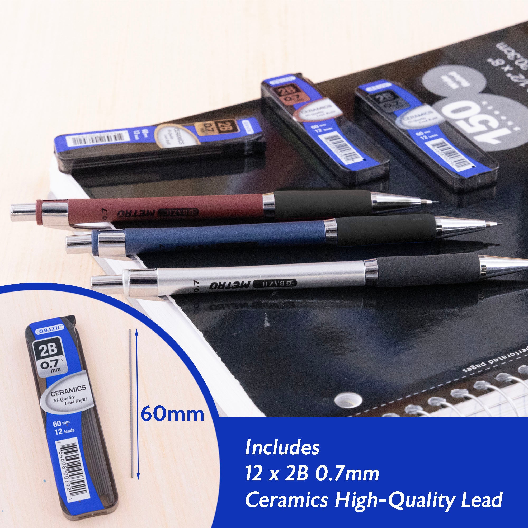 Metro 0.7 mm Mechanical Pencil, 2B Ceramic Lead, Refillable