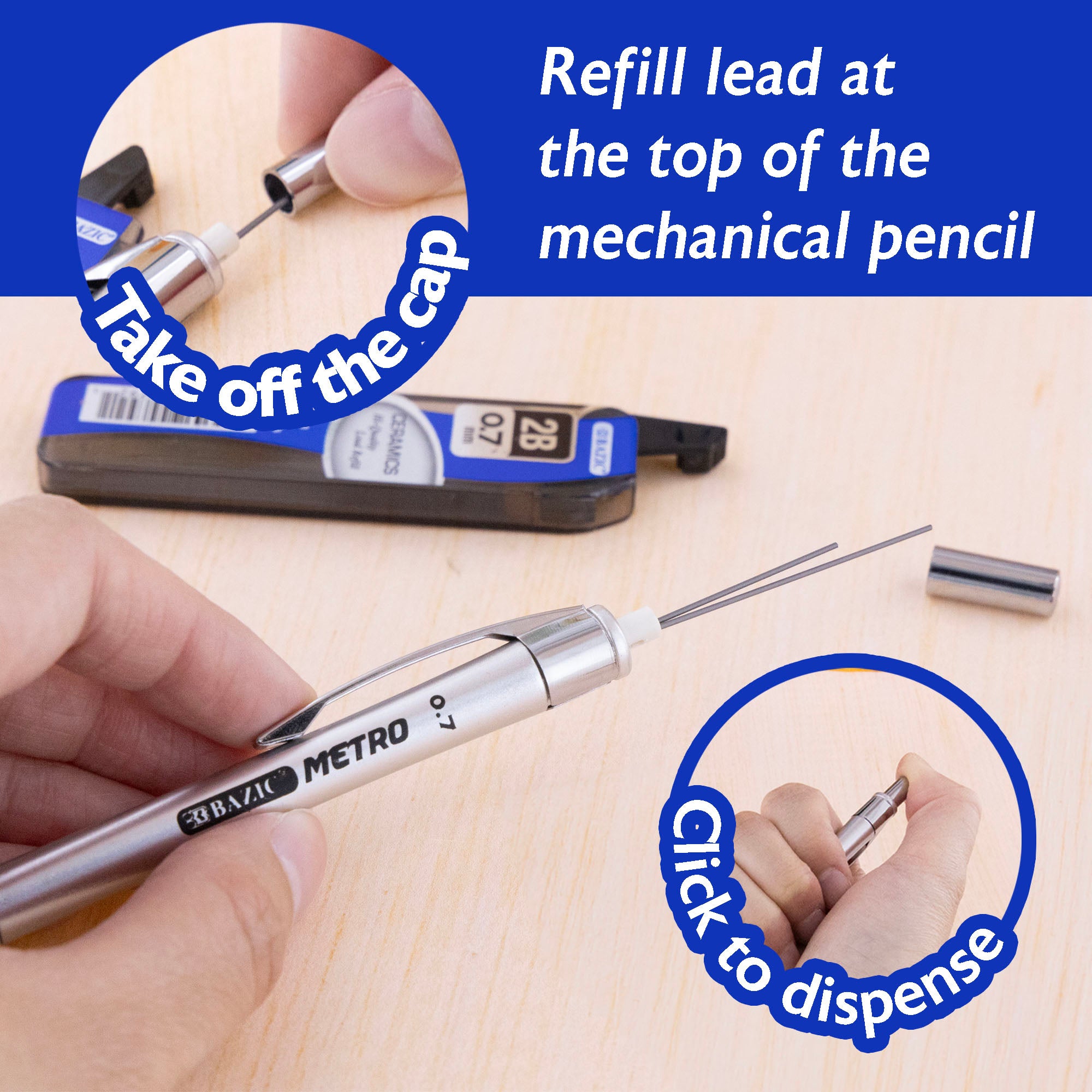 Metro 0.7 mm Mechanical Pencil, 2B Ceramic Lead, Refillable