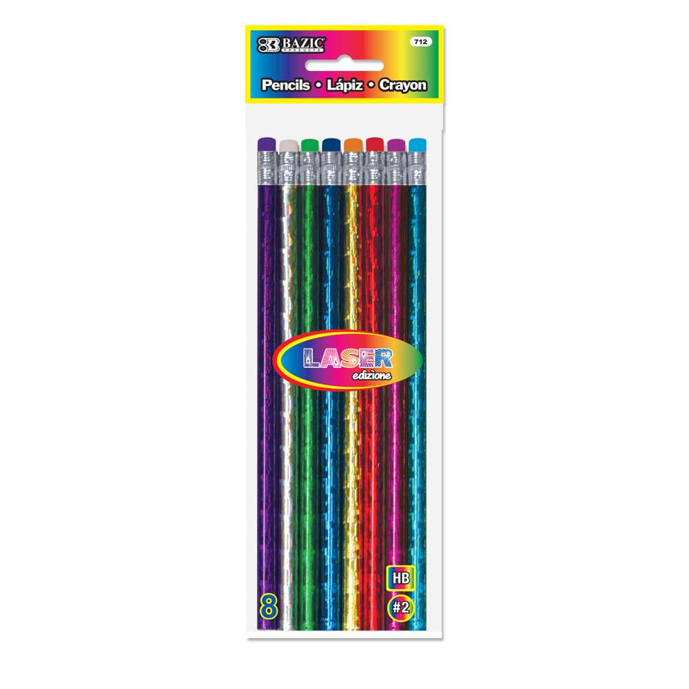 Metallic Laser Foil Pencil w/ Eraser (8/Pack)