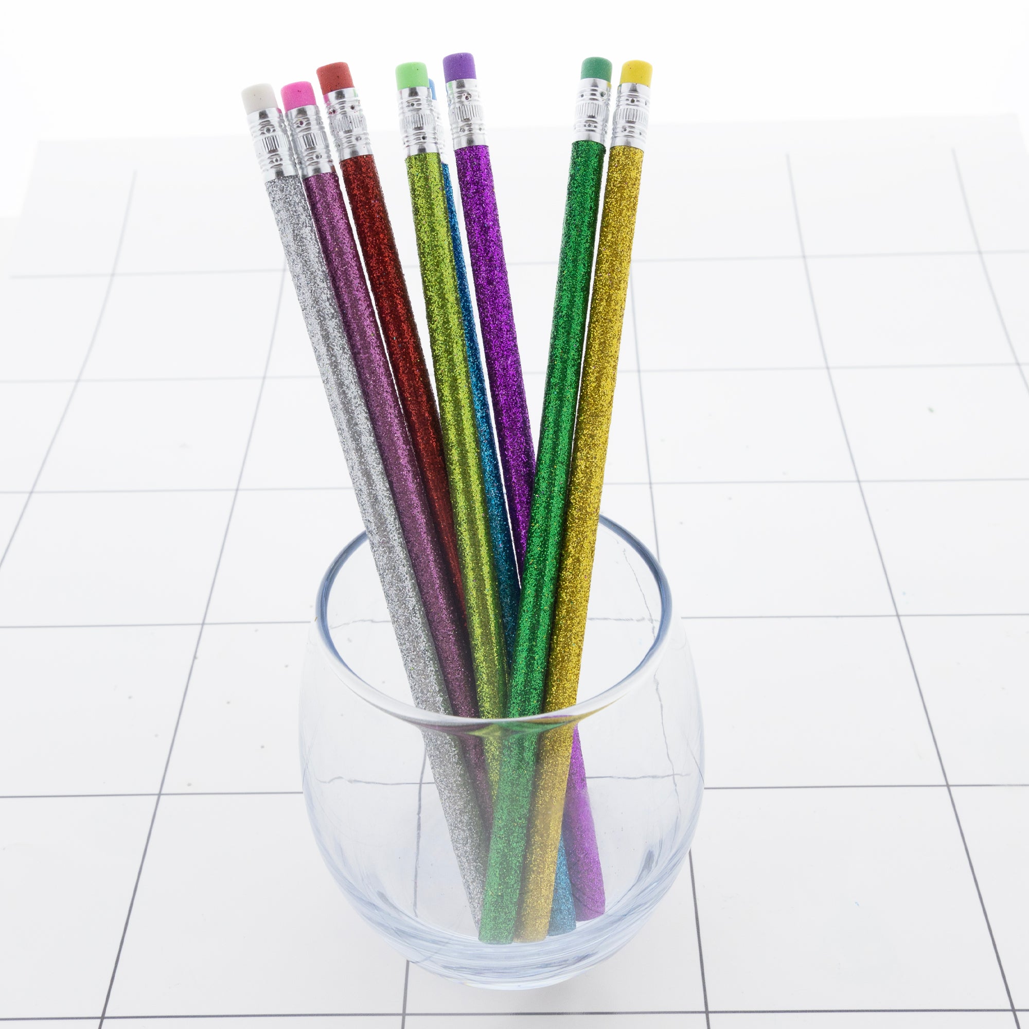 Wood Pencil w/ Eraser Metallic Glitter (8/Pack)