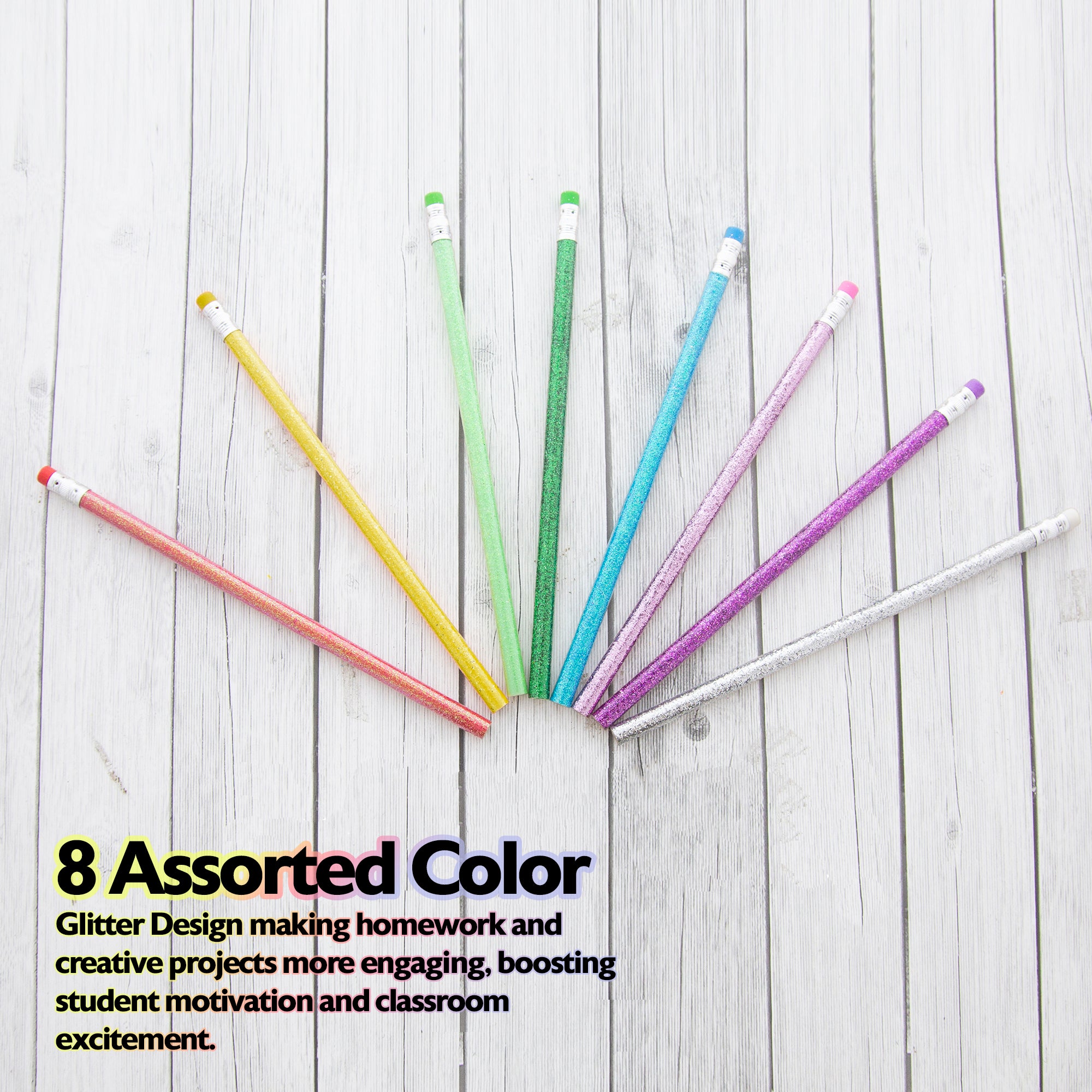 Metallic Glitter Pencil w/ Eraser (8/Pack)