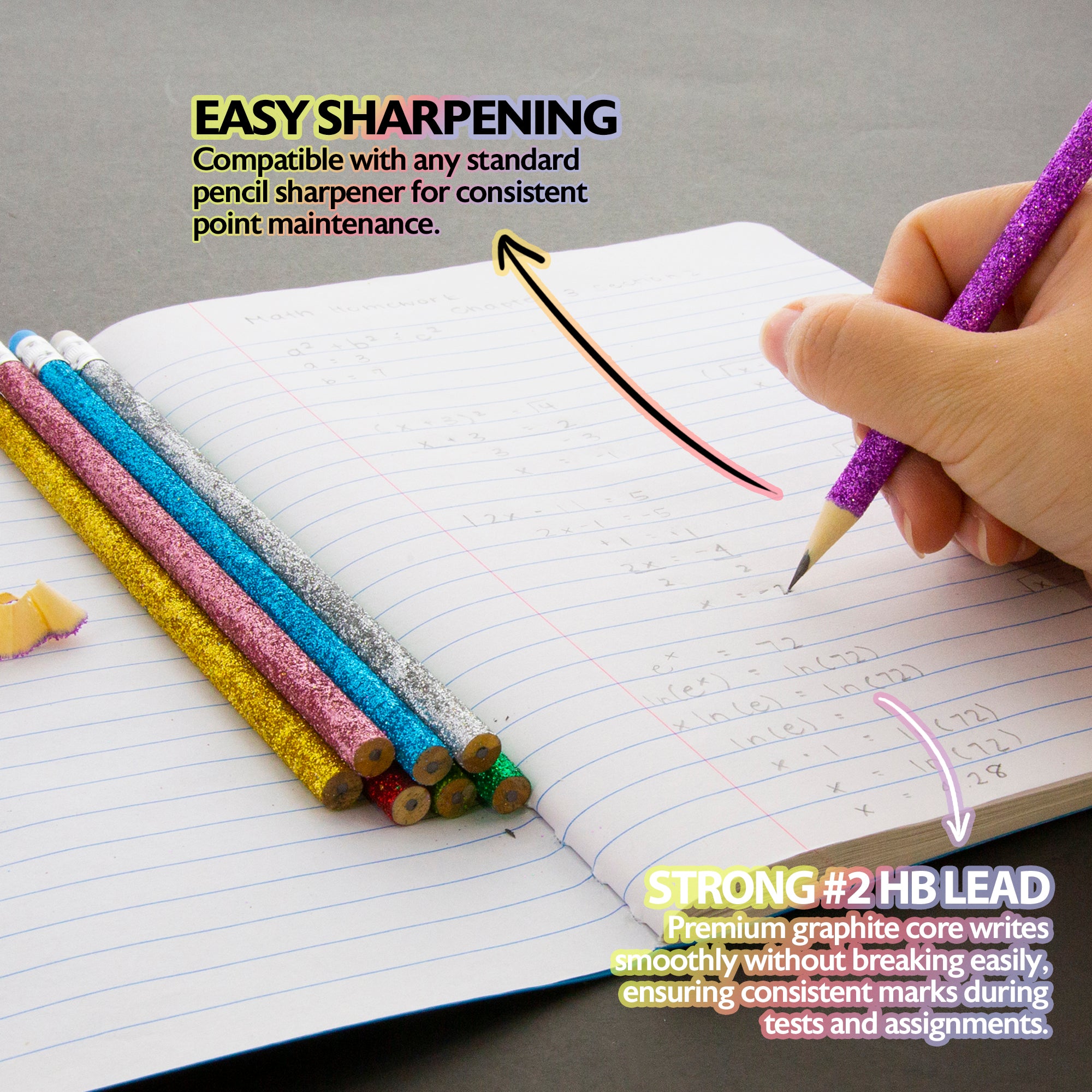 Metallic Glitter Pencil w/ Eraser (8/Pack)