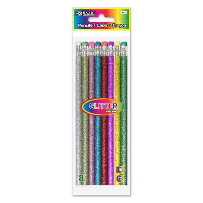 Metallic Glitter Wood Pencil w/ Eraser (8/Pack)