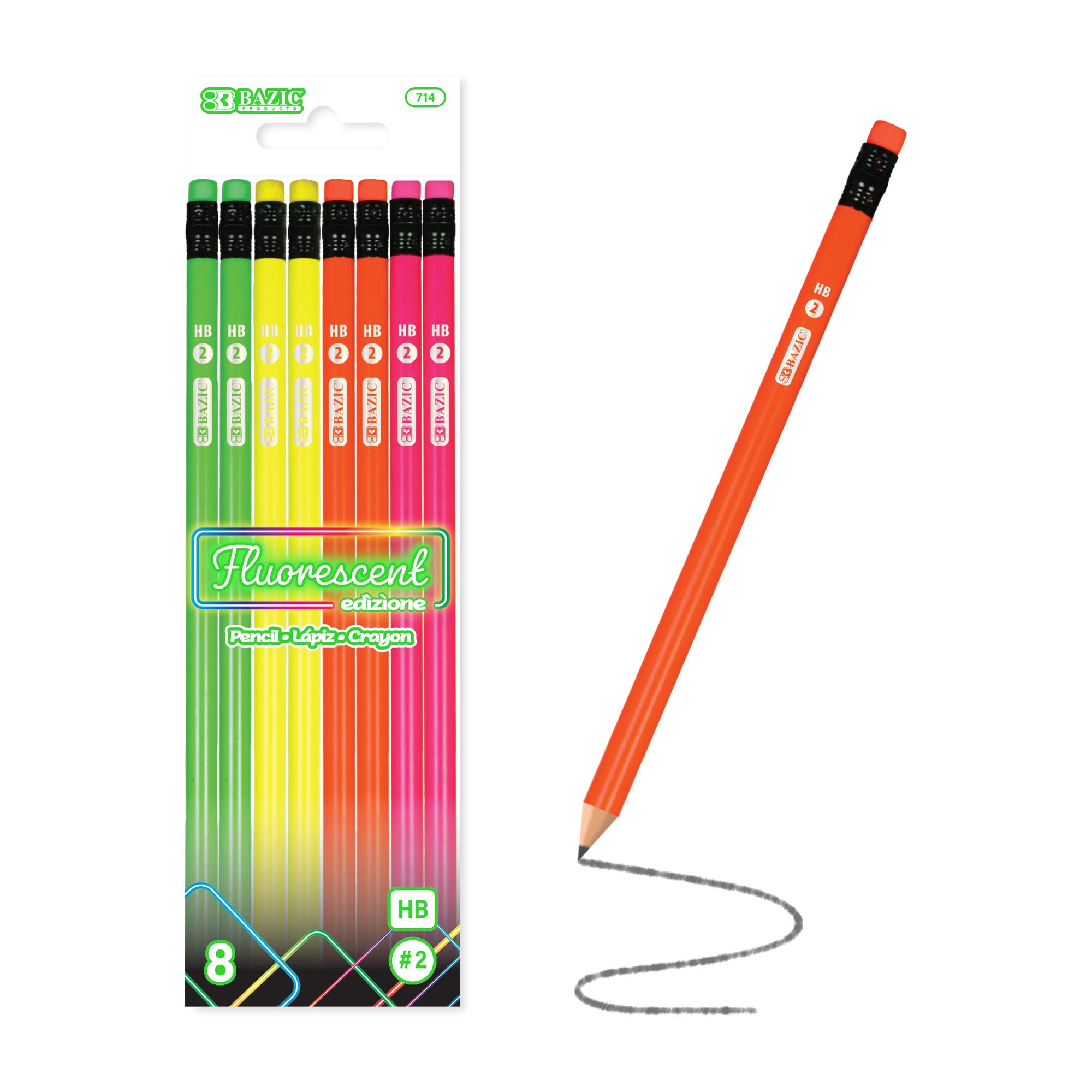 Fluorescent Pencils, HB #2, 8-Count