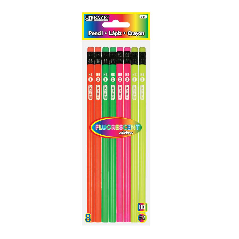 Fluorescent Pencil w/ Eraser (8/pack)