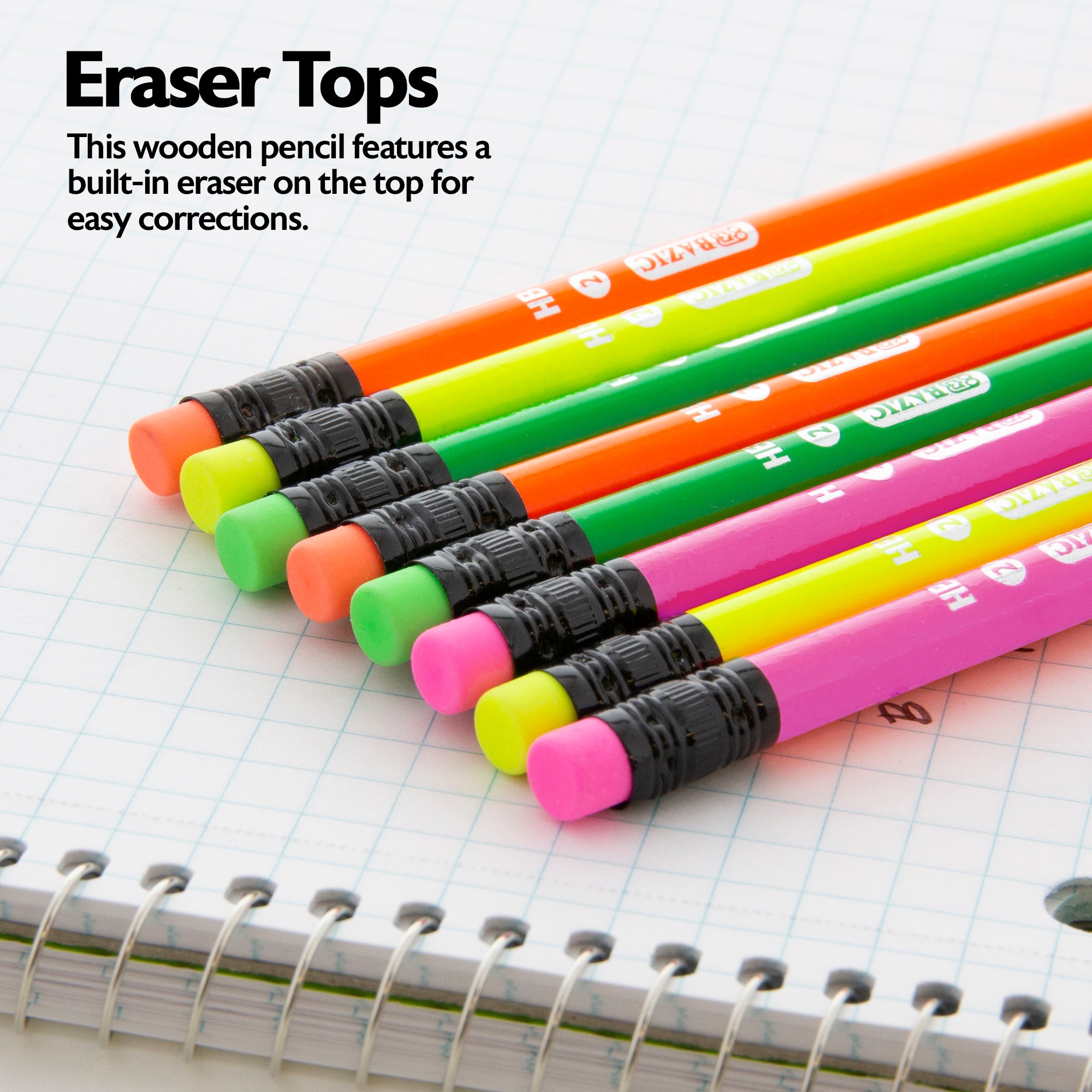 Fluorescent Pencil w/ Eraser (8/pack)