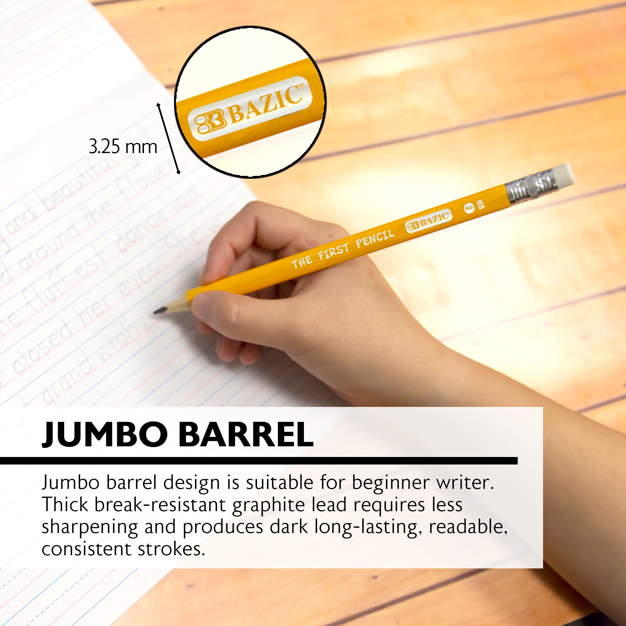 Jumbo Pencils for Kids, 4 Count, HB #2, 3.25 mm Lead
