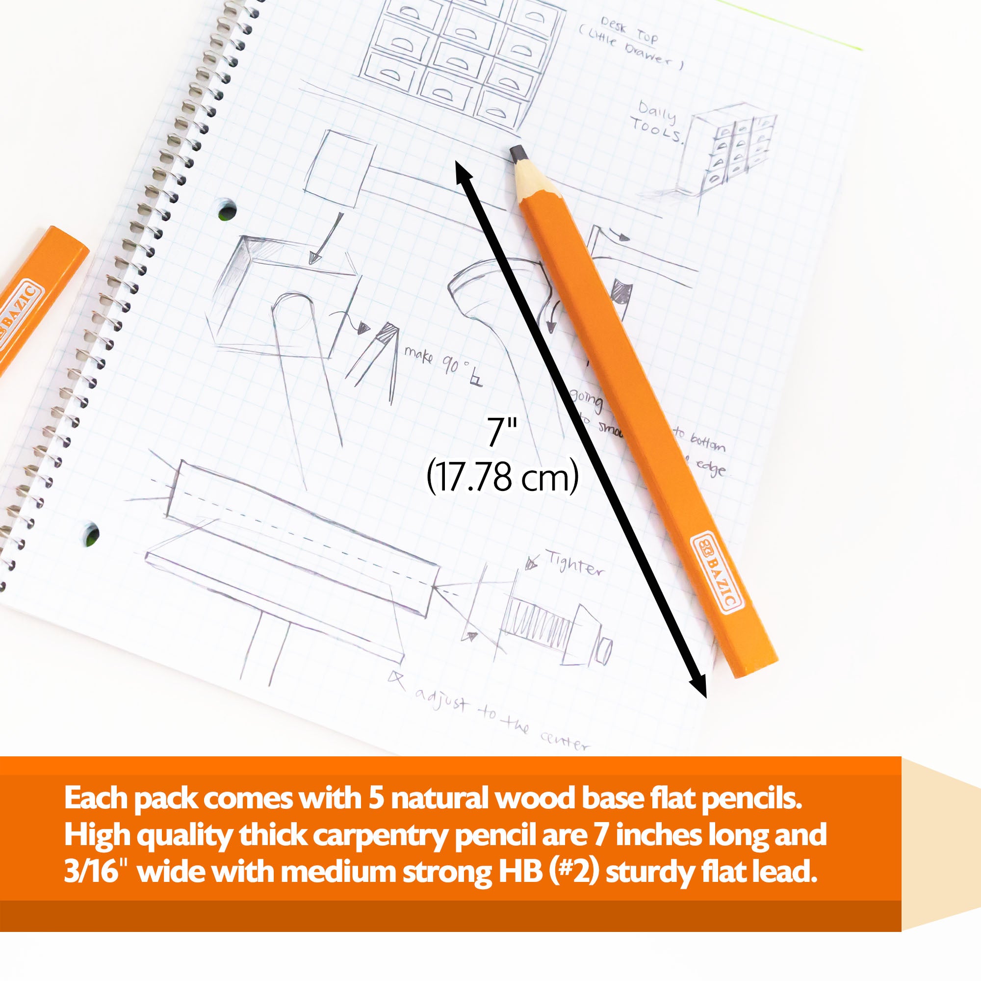 Orange Wood Pencils, 5 Count, for School Classroom Drawing