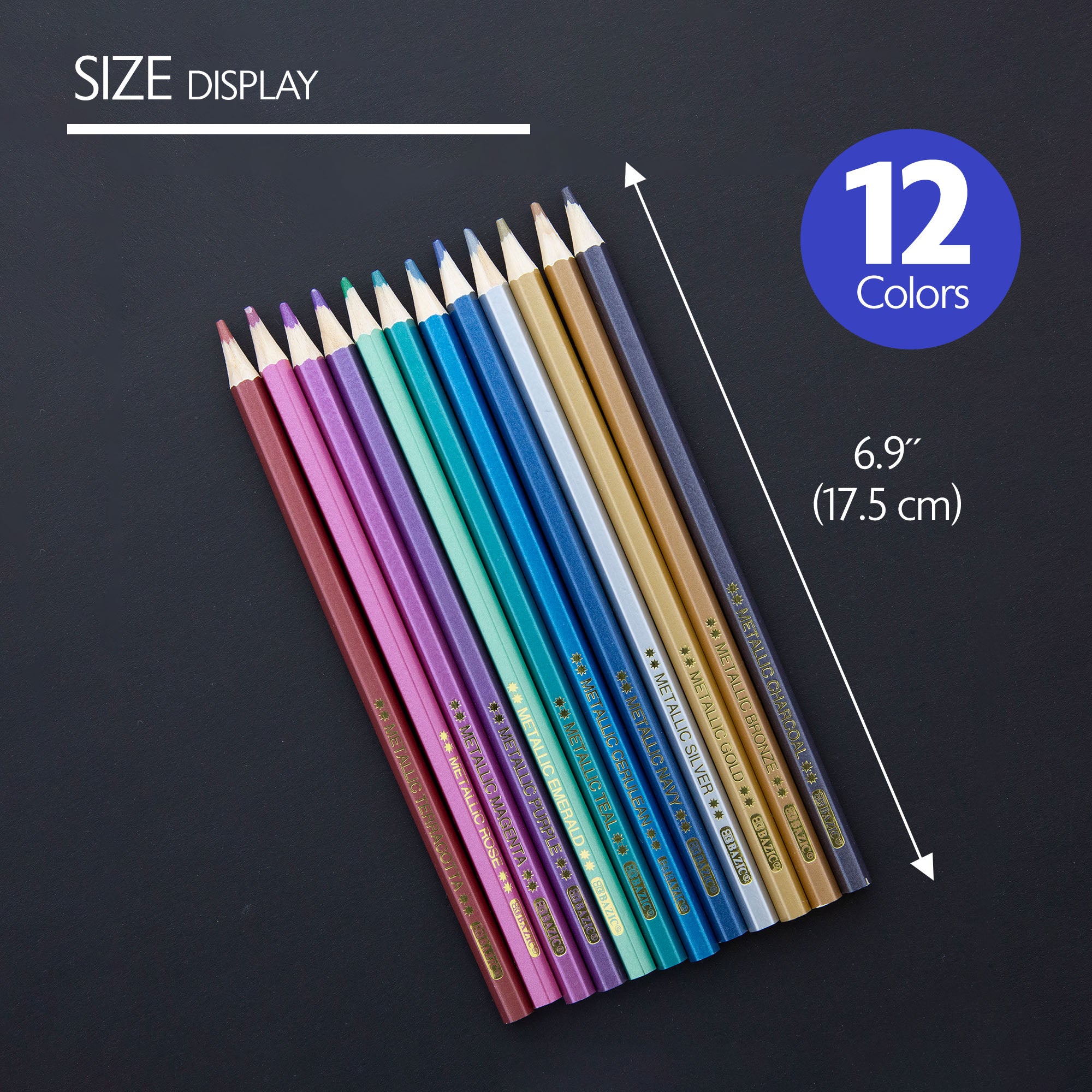 Metallic Colored Pencils, 12 Shimmering Colors