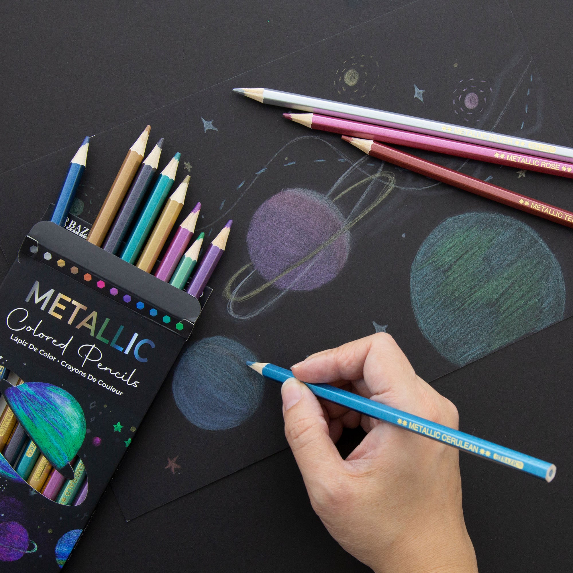 Metallic Colored Pencils, 12 Shimmering Colors
