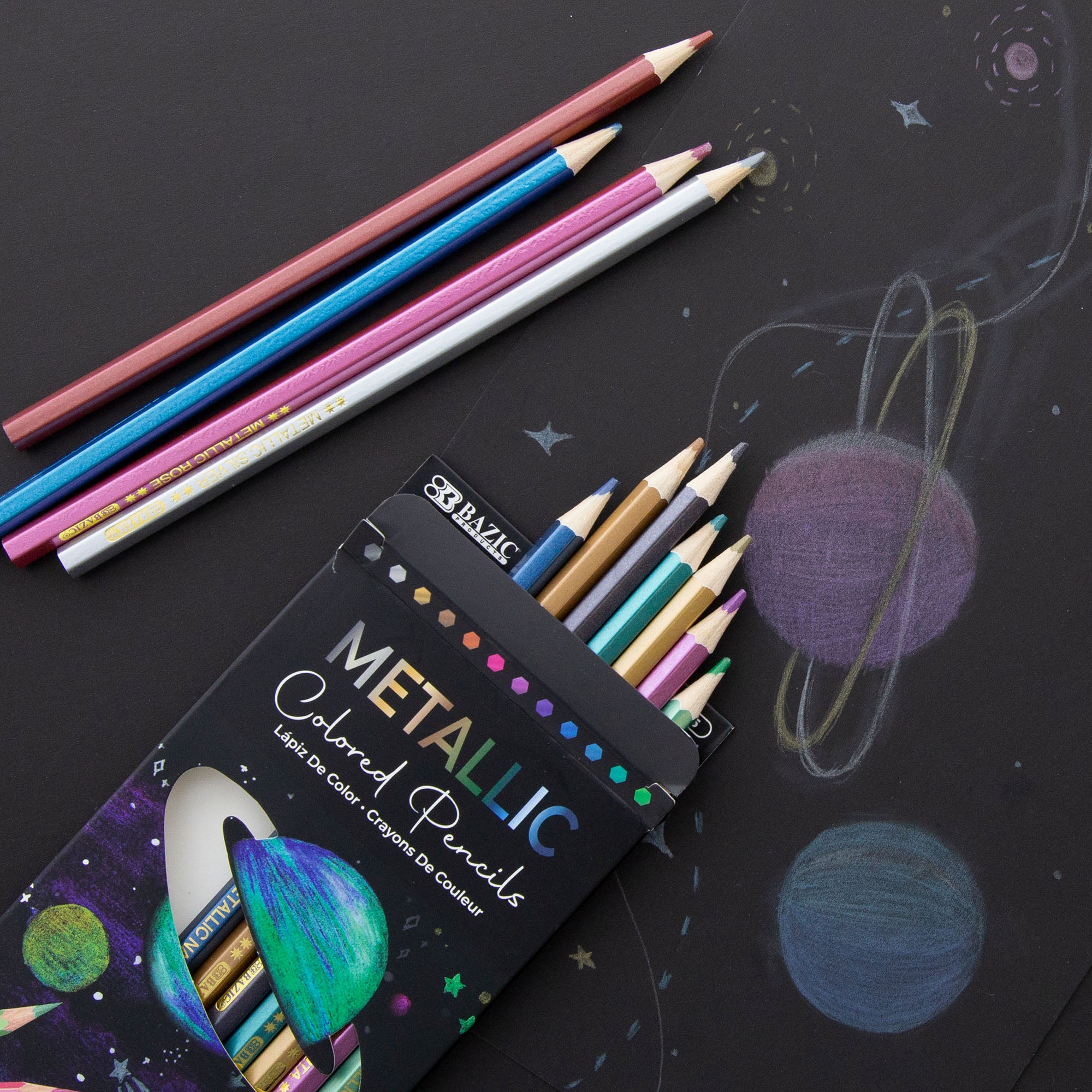 Metallic Colored Pencils, 12 Shimmering Colors