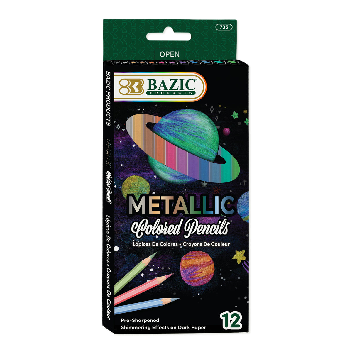 Metallic Colored Pencils, 12 Colors, Pre-Sharpened