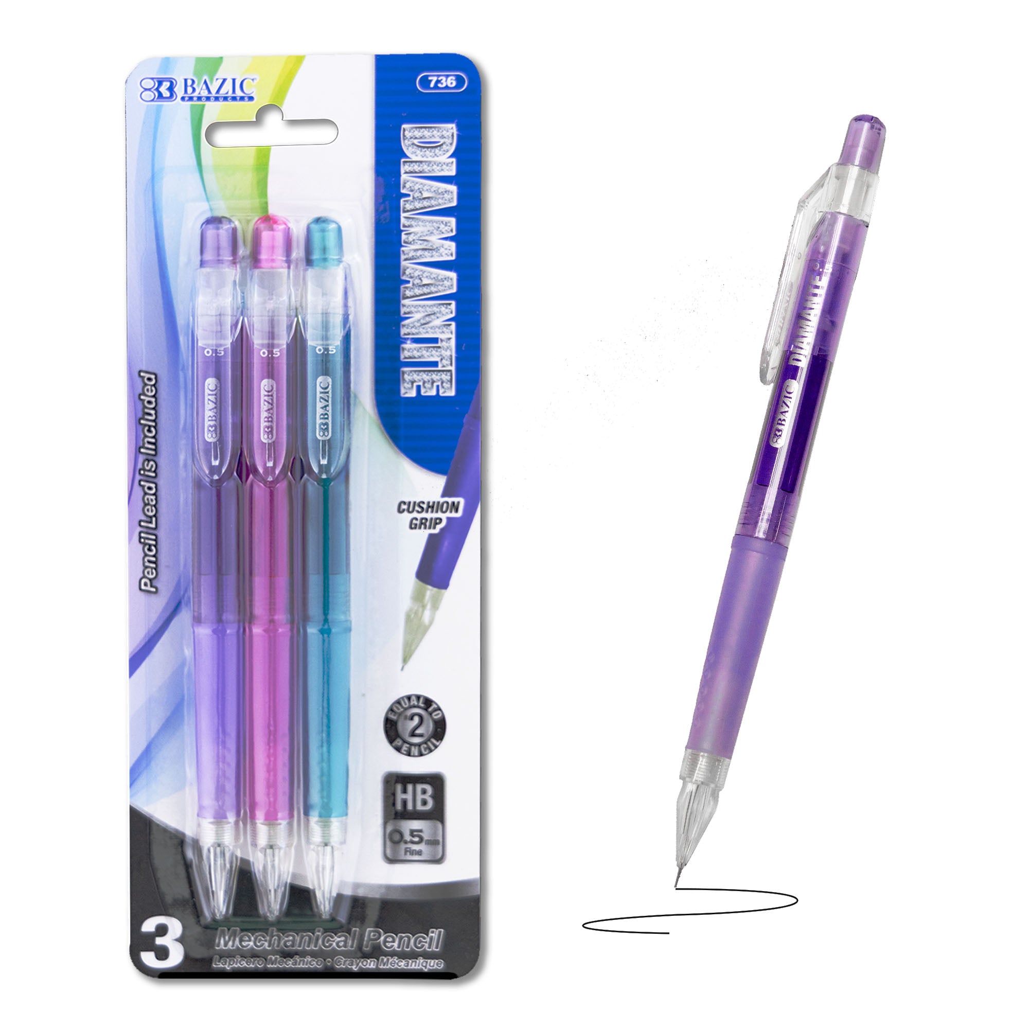 BAZIC Diamante 0.5 mm Mechanical Pencil w/ Grip (3/Pack) – BAZIC Store