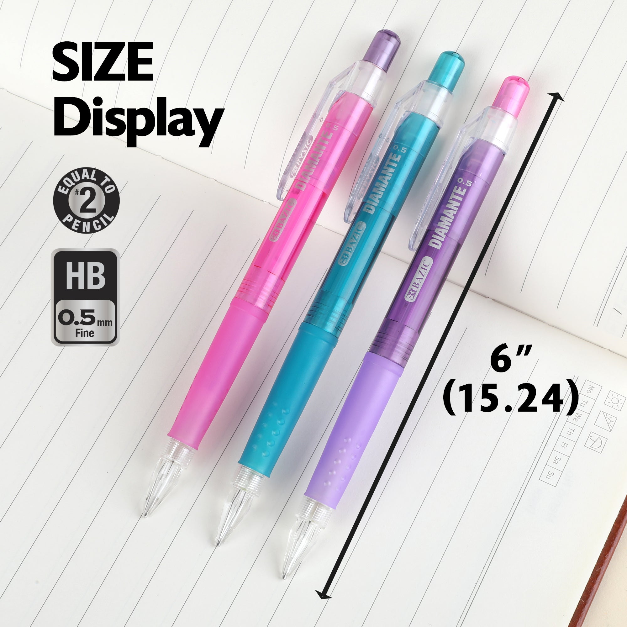 Diamante 0.5 mm Mechanical Pencils, 3 Count, HB Lead