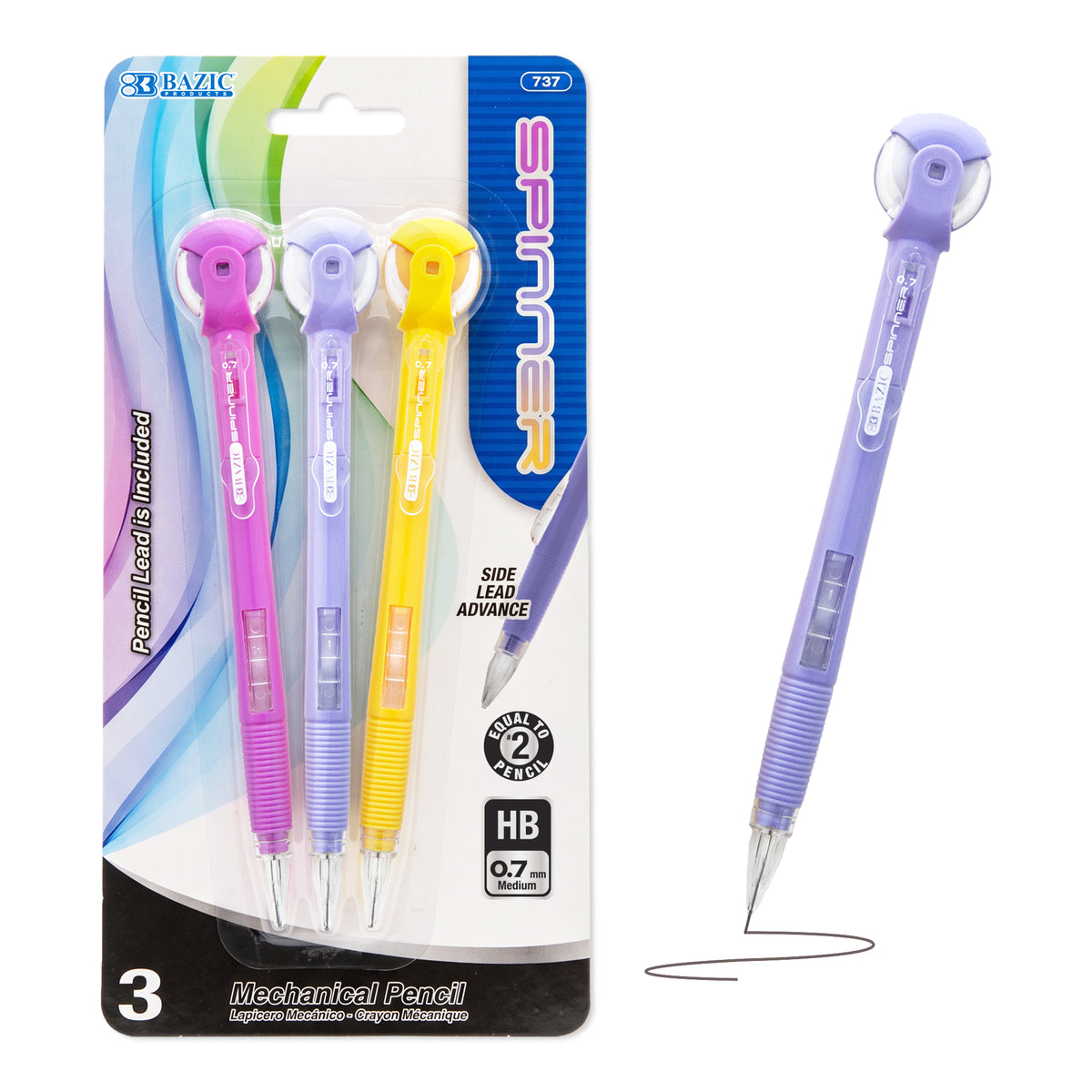 0.7 mm Mechanical Pencils, Spinner Eraser, HB Lead