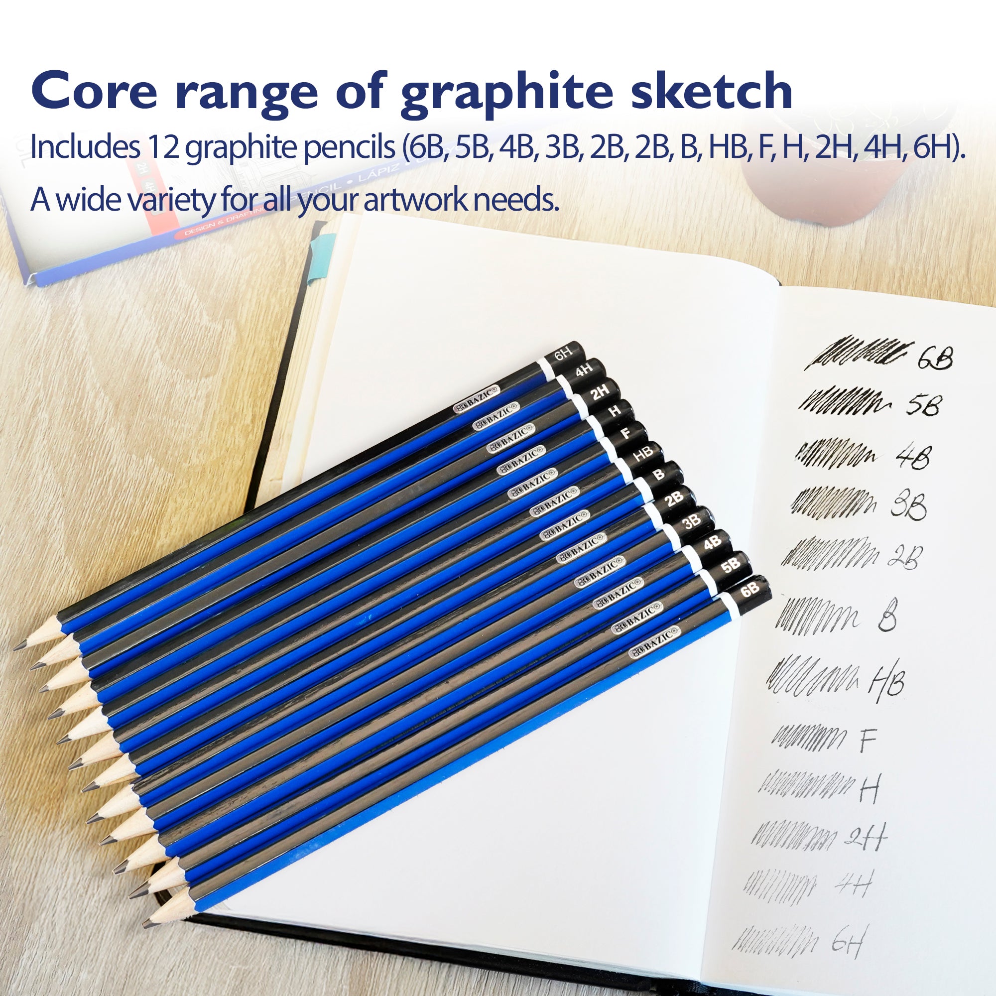 Art and Drafting Pencils, 6B to 6H Graphite, 12 Count