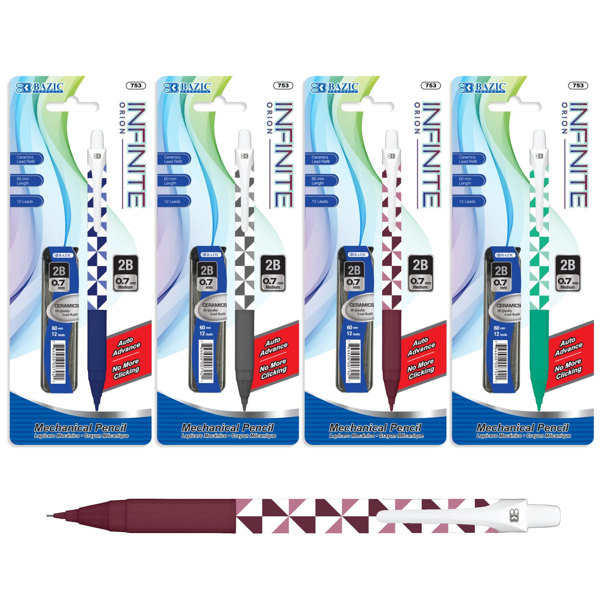 BAZIC Infinite Orion Auto-Advance 0.7mm Mechanical Pencil, 2B Lead