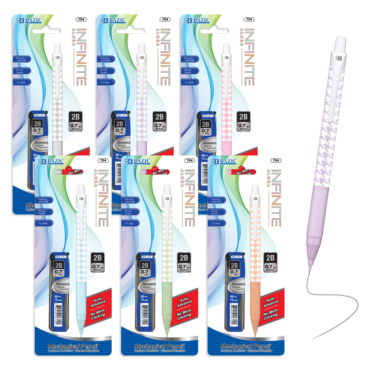 BAZIC Infinite Alora Auto-Advance 0.7mm Mechanical Pencil, 2B Lead
