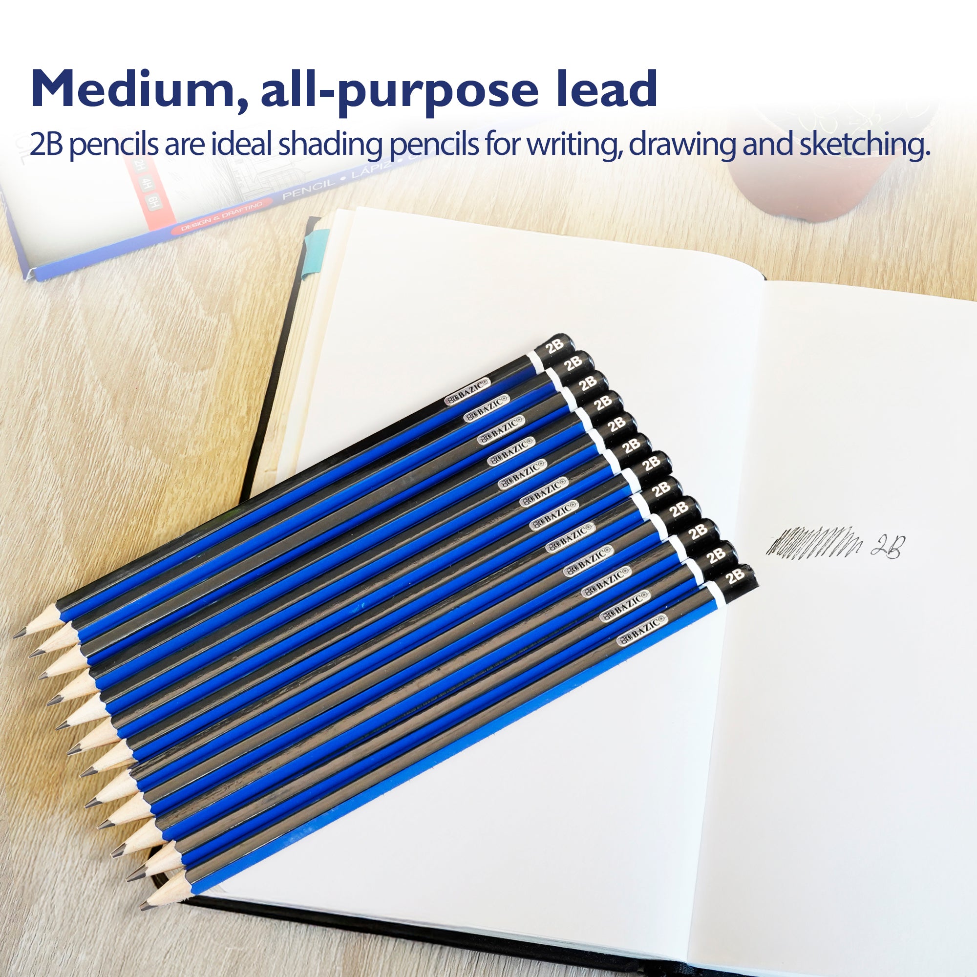 #2B Natural Wood Pencils, 12 Count