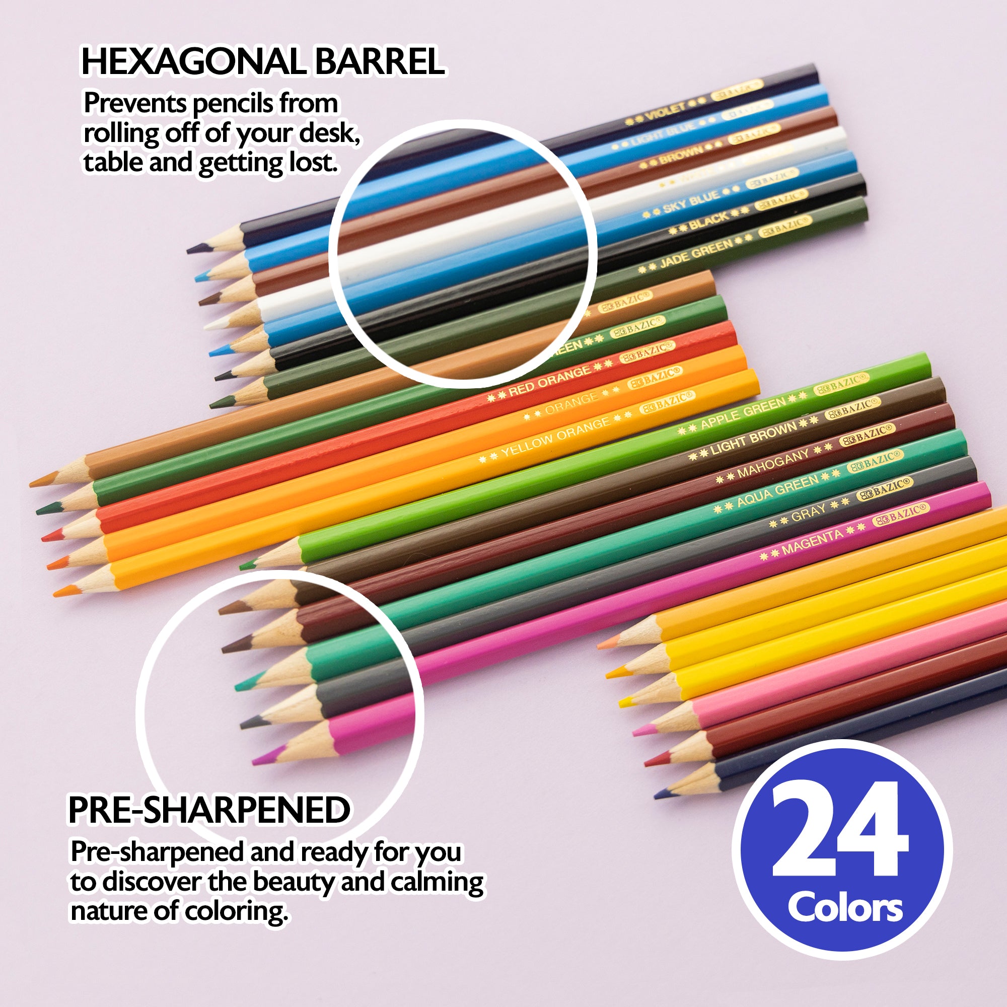 Colored Pencils, 24 Count, Pre-Sharpened, Classic Colors